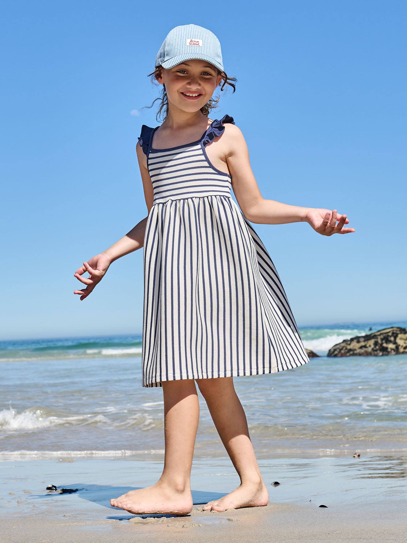 Mädchen Kleid mit Volant-Trägern aus Rippjersey