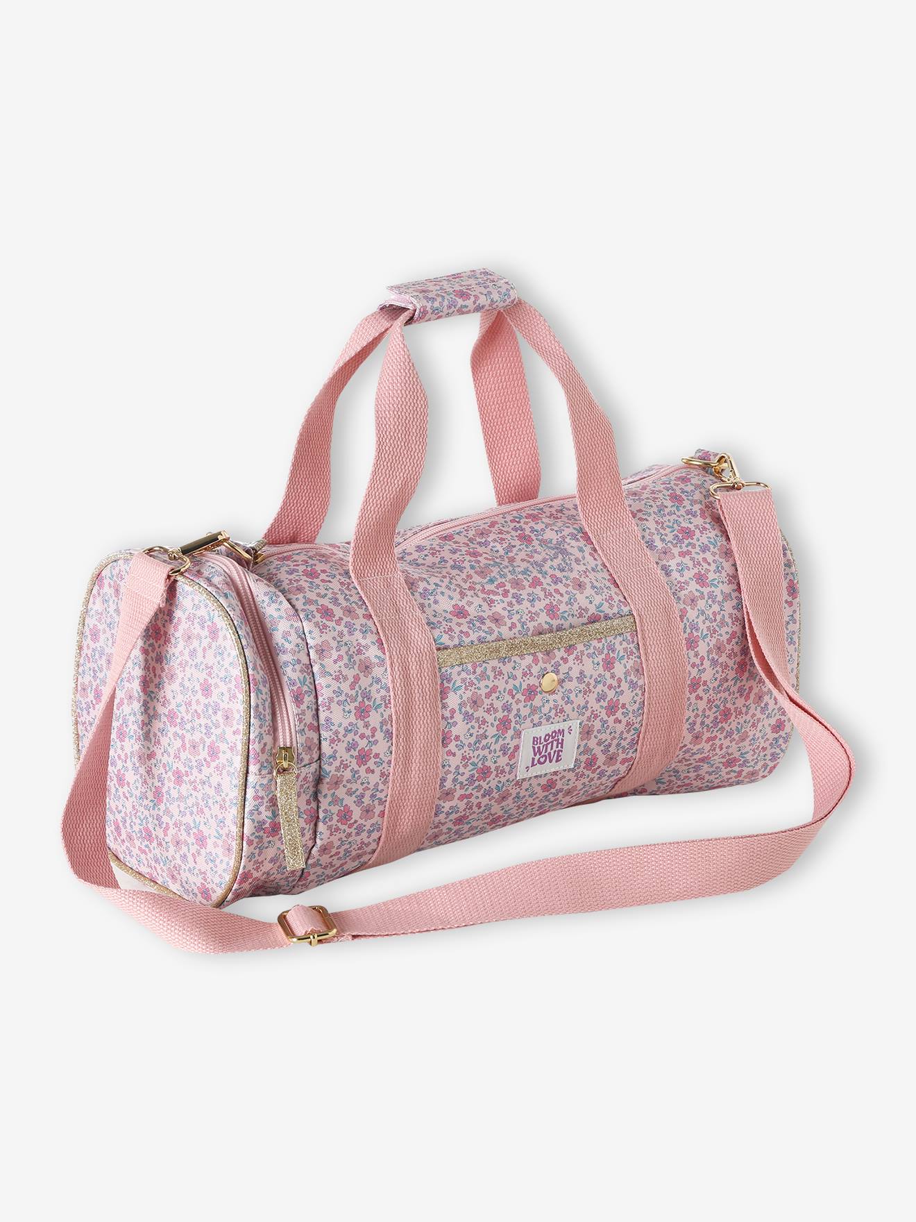 Kinder Sporttasche BLOOM WITH LOVE Glitzer-Details Duffle-Bag personalisierbar bonbon