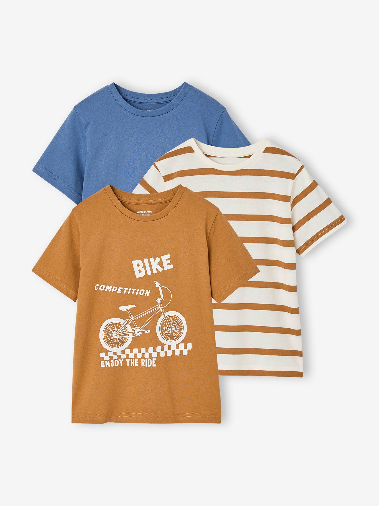 3er-Pack T-Shirts Jungen BASIC pekannuss