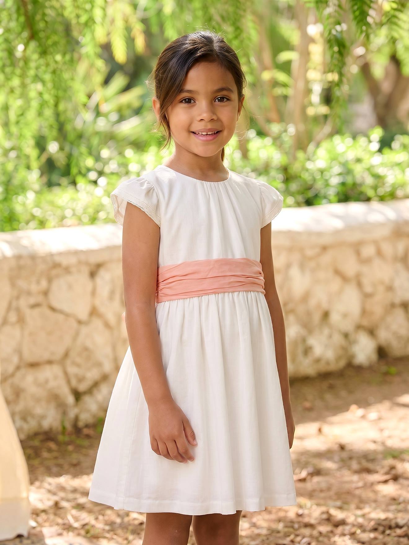 Festliches Kleid mit Schleife Baumwoll-Leinen-Mix Mädchen