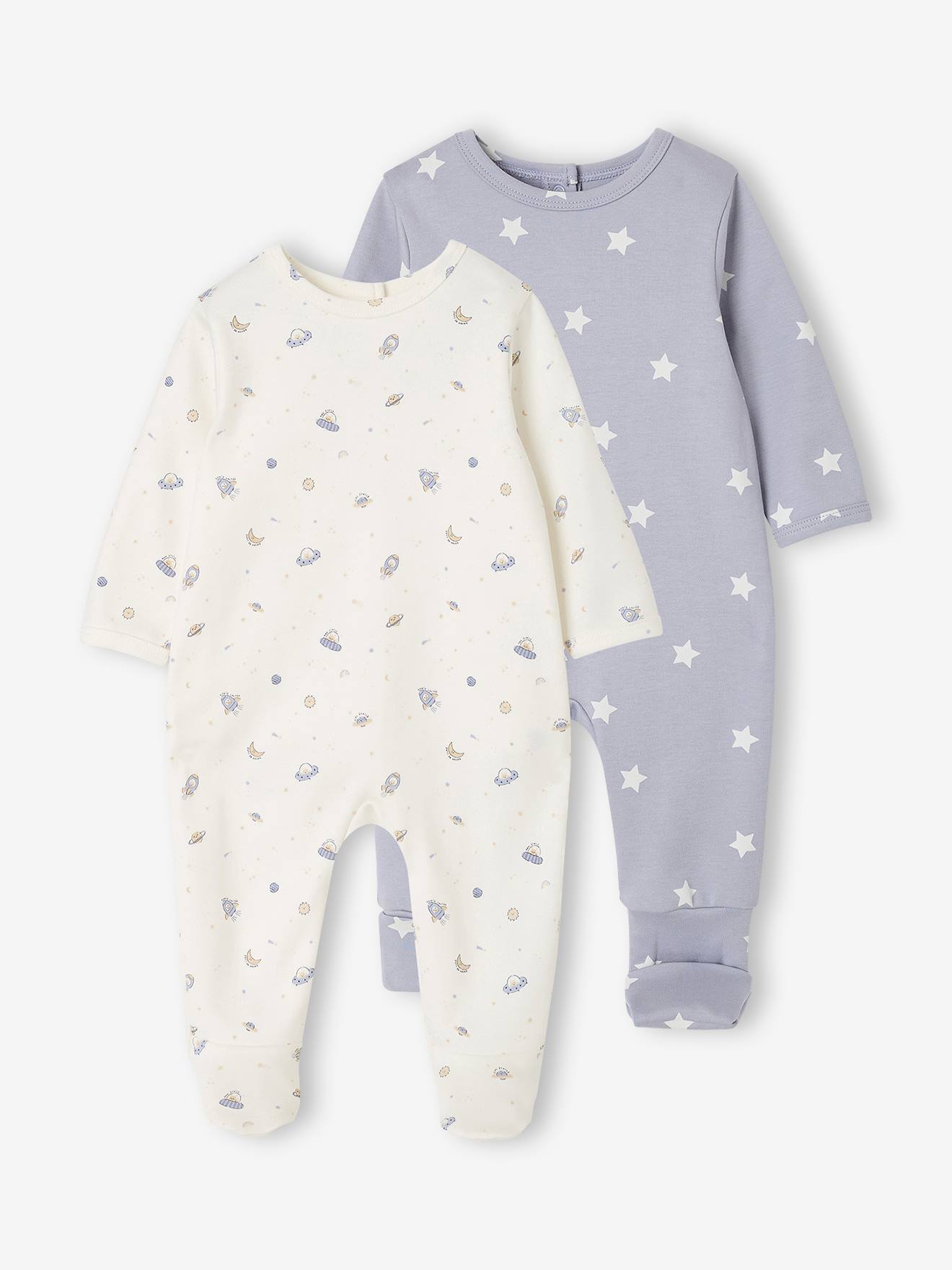 2er-Pack Baby Schlafanzüge mit Weltall- und Sternen-Motiven Bio-Baumwolle