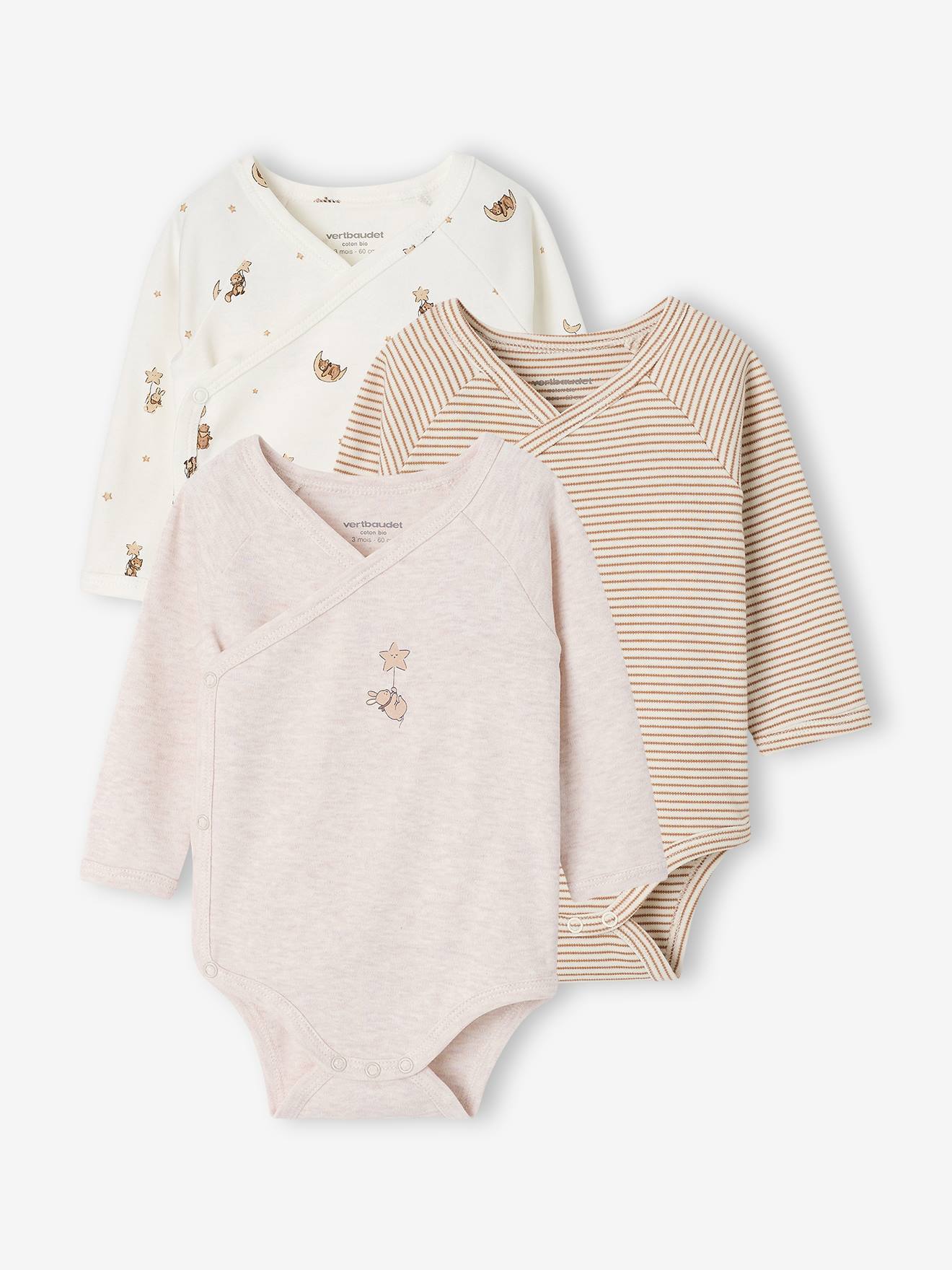 3er-Pack Baby Wickelbodys mit langen Ärmeln