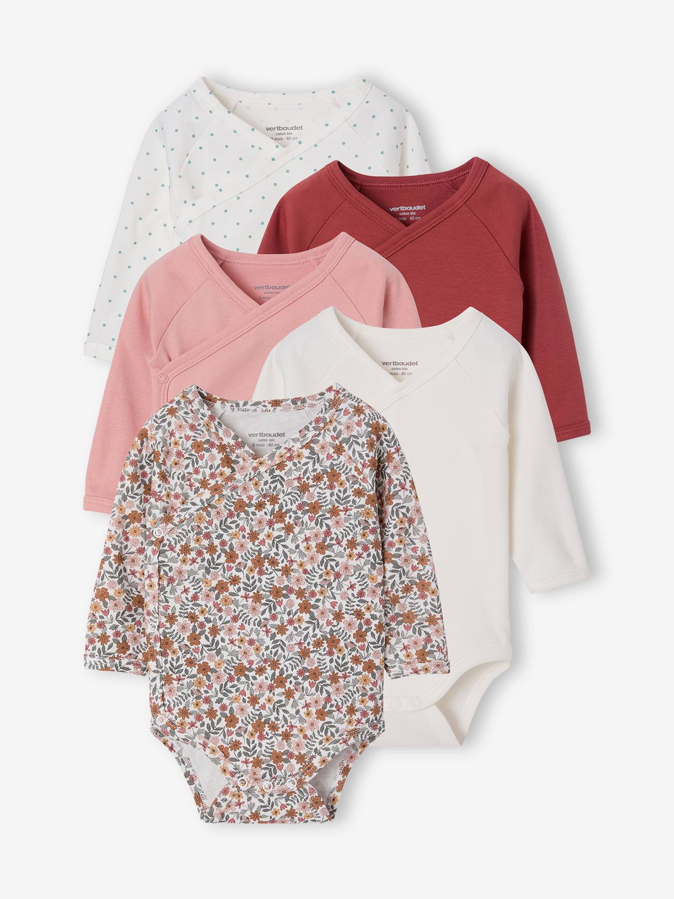 5er-Pack Baby Wickelbodys mit langen Ärmeln Bio-Baumwolle