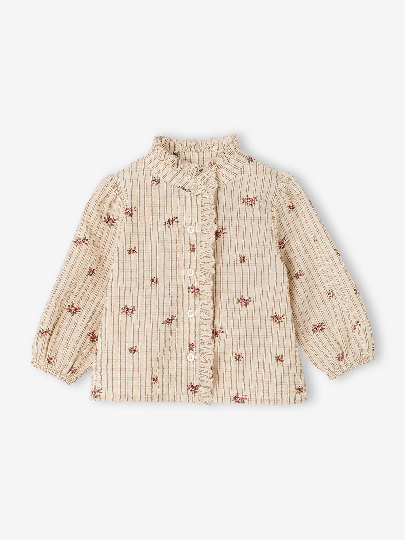 Baby Bluse aus Seersuckermit Rüschenkragen
