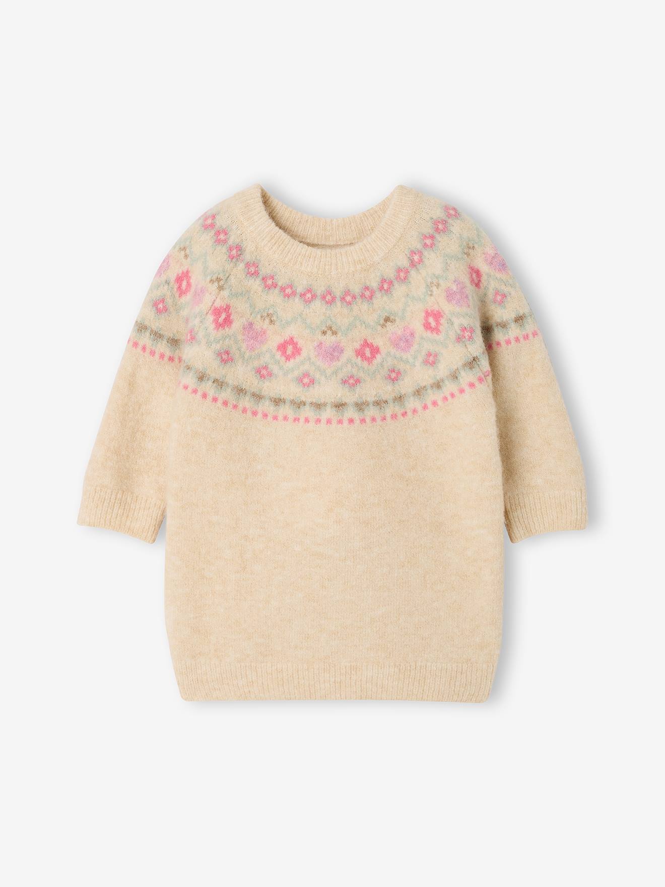 Baby Strickkleid mit Norwegermuster vanille