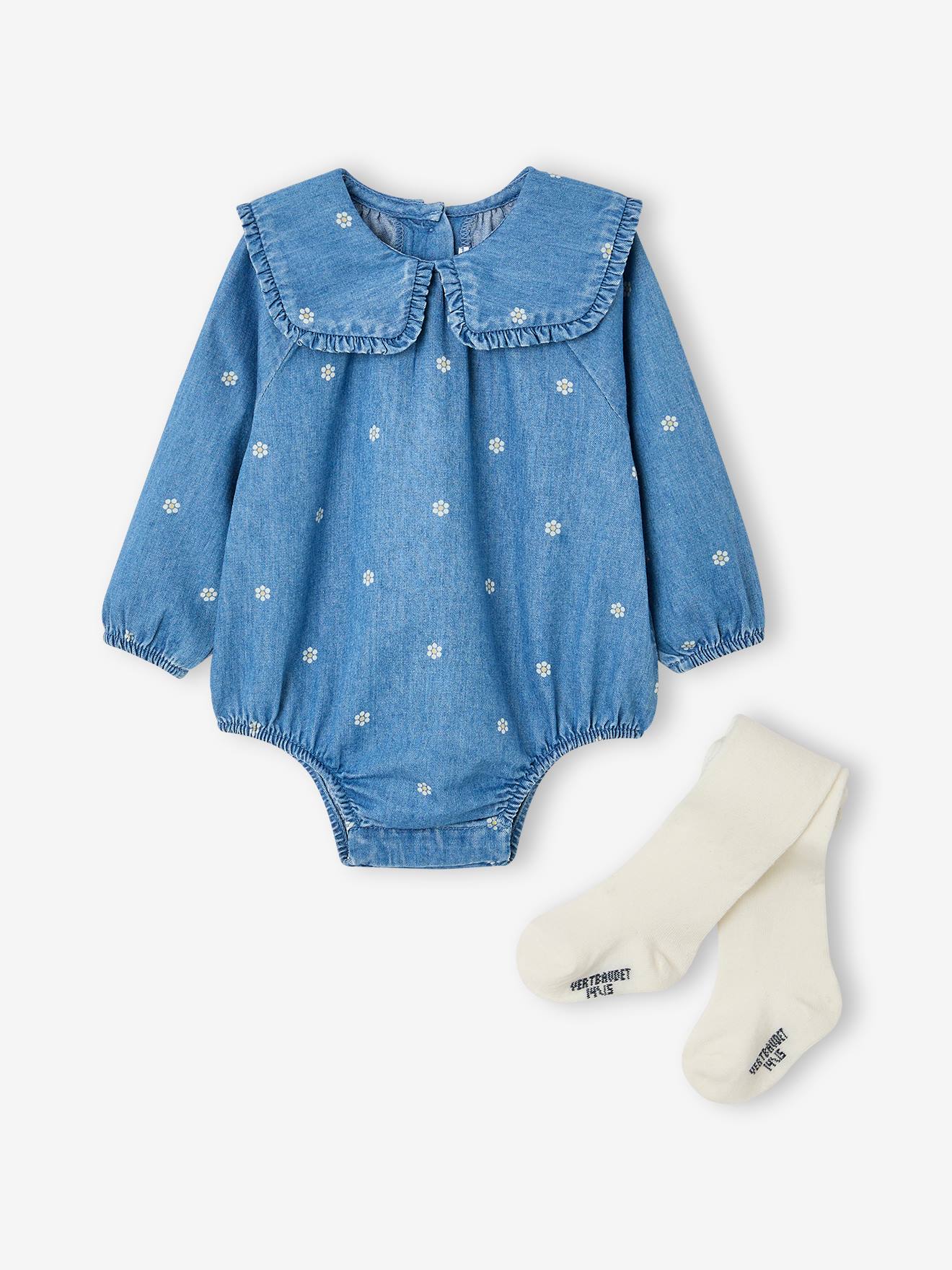 Baby-Set aus Blusenbody mit breitem Kragen & Strumpfhose