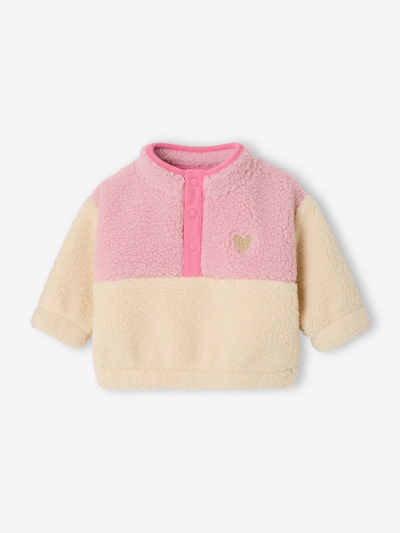 Baby Teddyfleecejacke mit Herzstickerei Colorblock