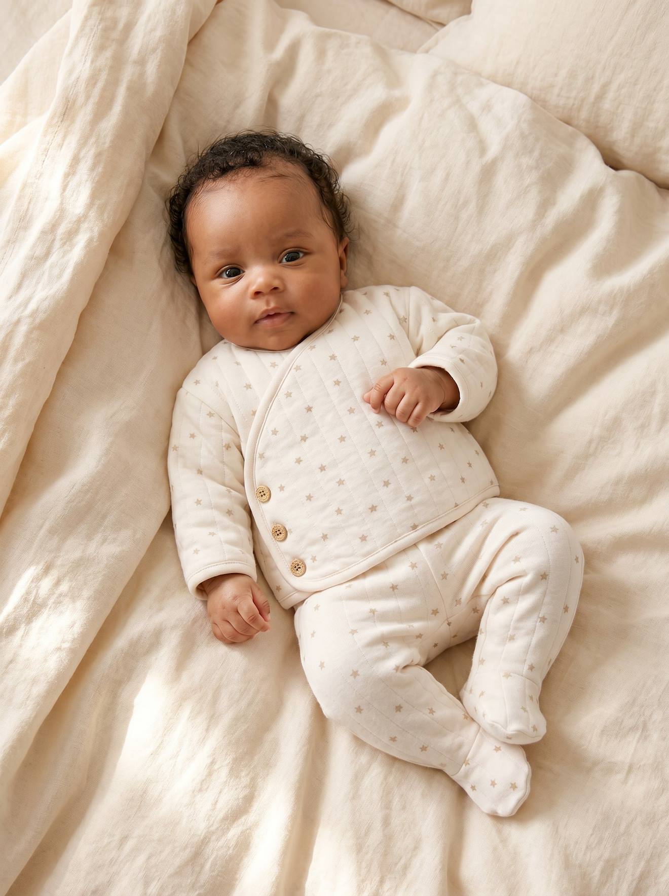 Baby-Set aus Steppjacke & Hose mit Fuß Bio-Baumwolle vanille
