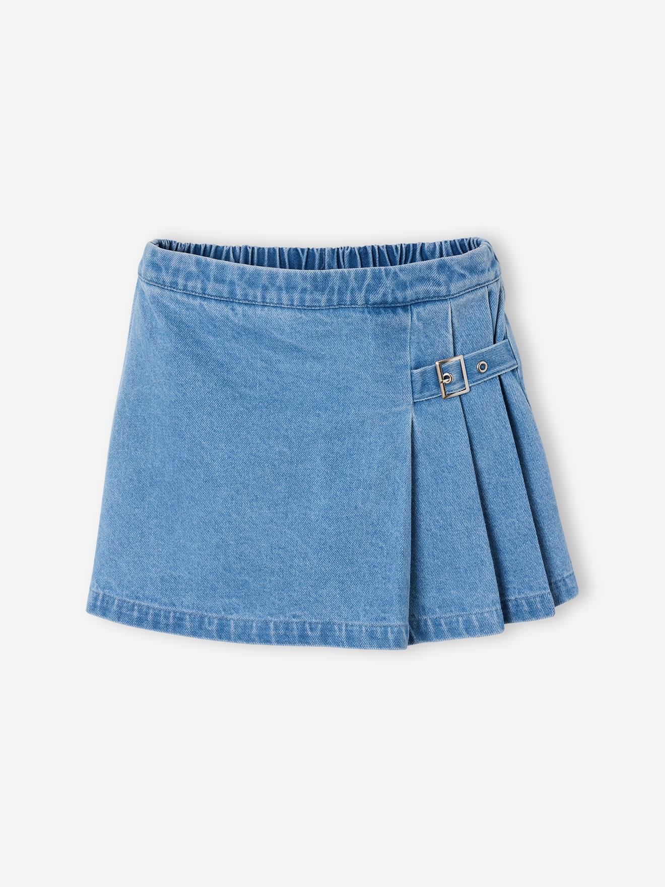 Denim-Hosenrock mit Falten und Zierschnalle Mädchen
