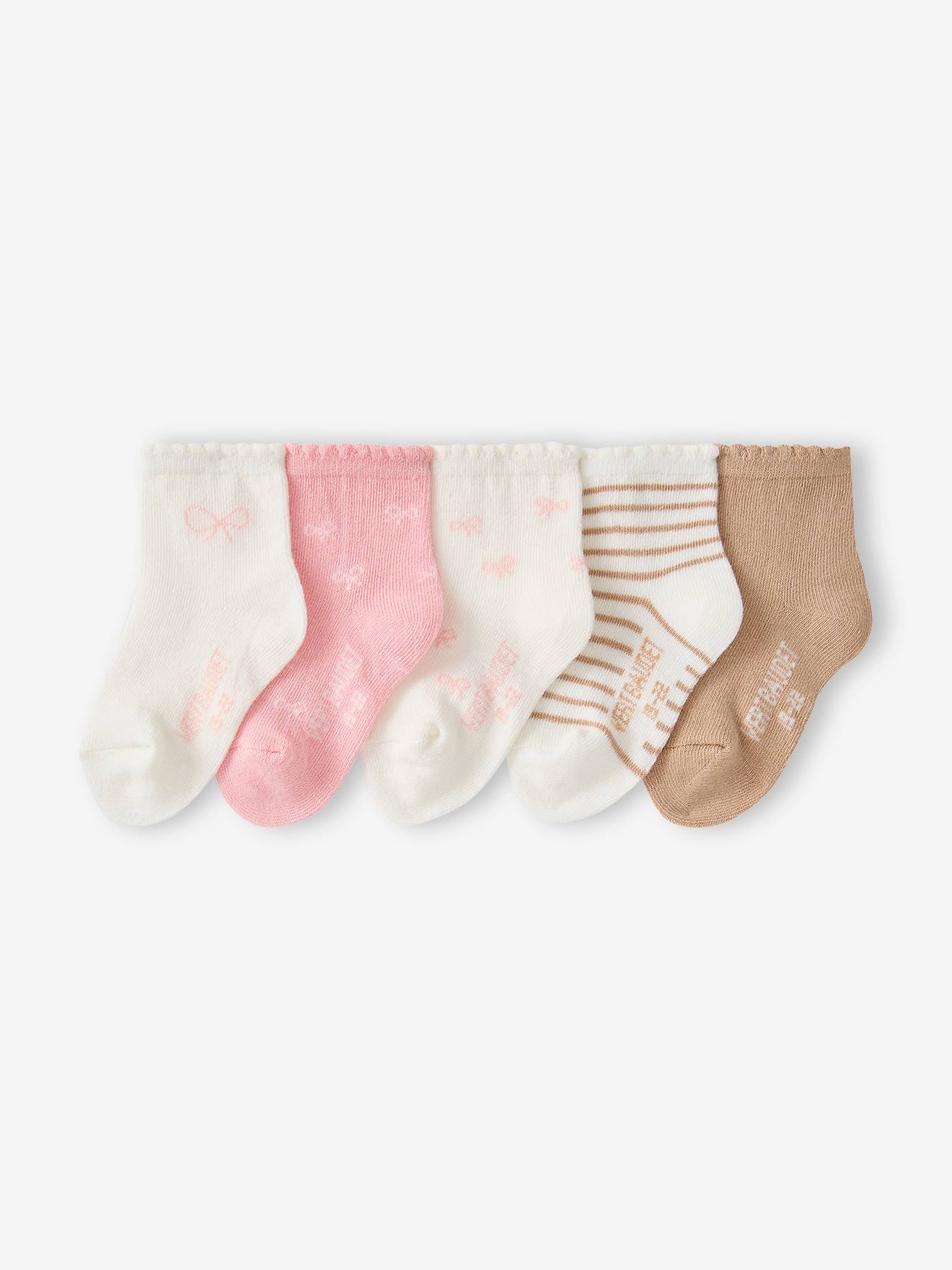 5er-Pack Baby Socken mit Zierkante und Schleife-Motiv