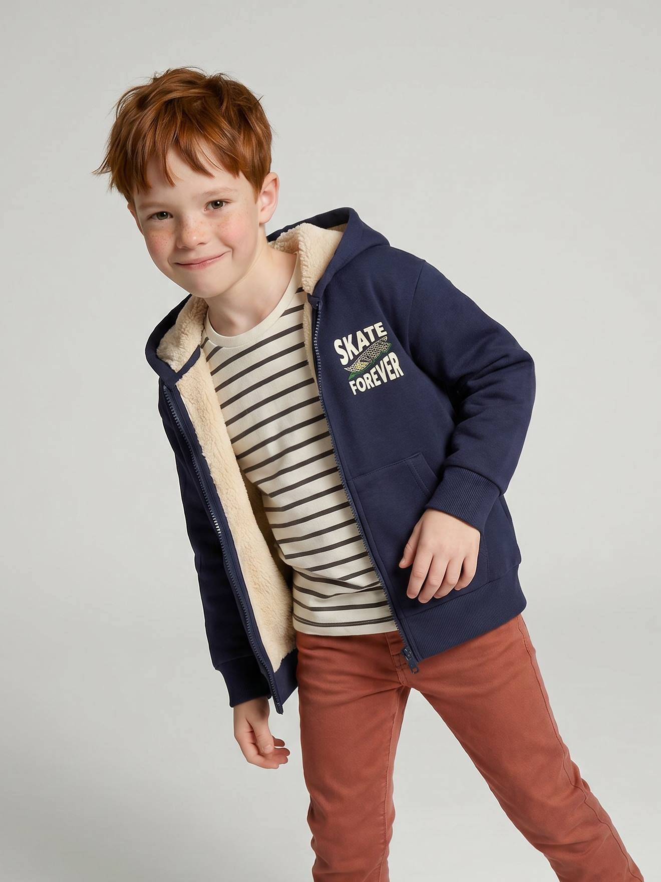 Jungen Kapuzensweatjacke Skate Forever mit Teddyfleecefutter