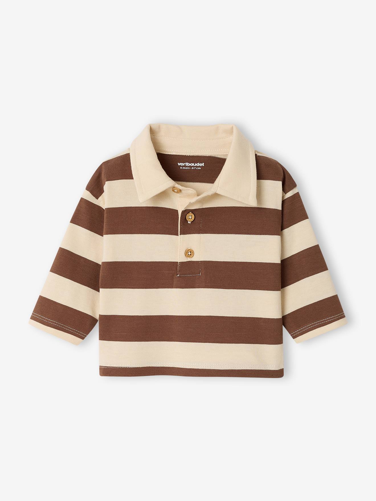 Baby Langarm-Poloshirt mit breiten Streifen kakao