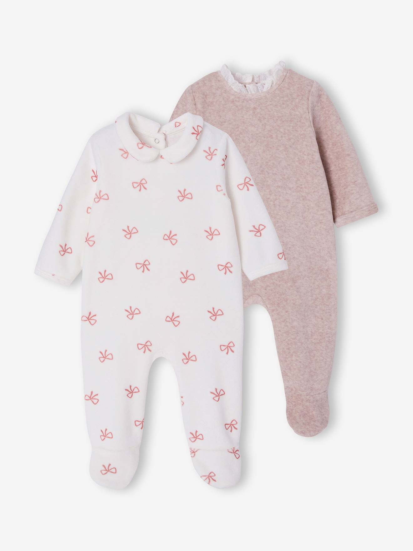 2er-Pack Baby Samt-Strampler mit Schleifen-Print 75% Bio-Baumwolle personalisierbar