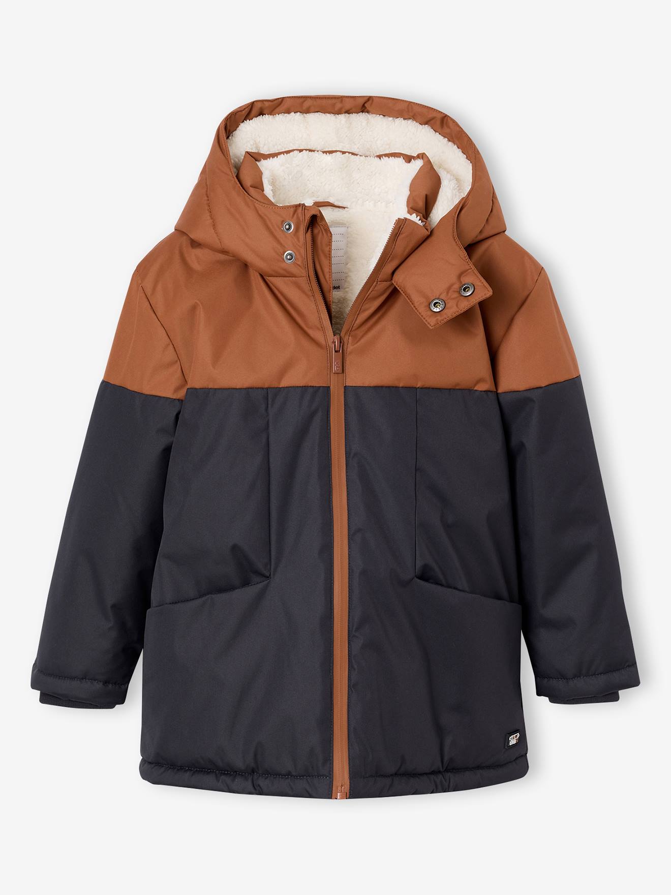 Jungen Winterjacke in Colorblock mit Teddyfleece-Futter