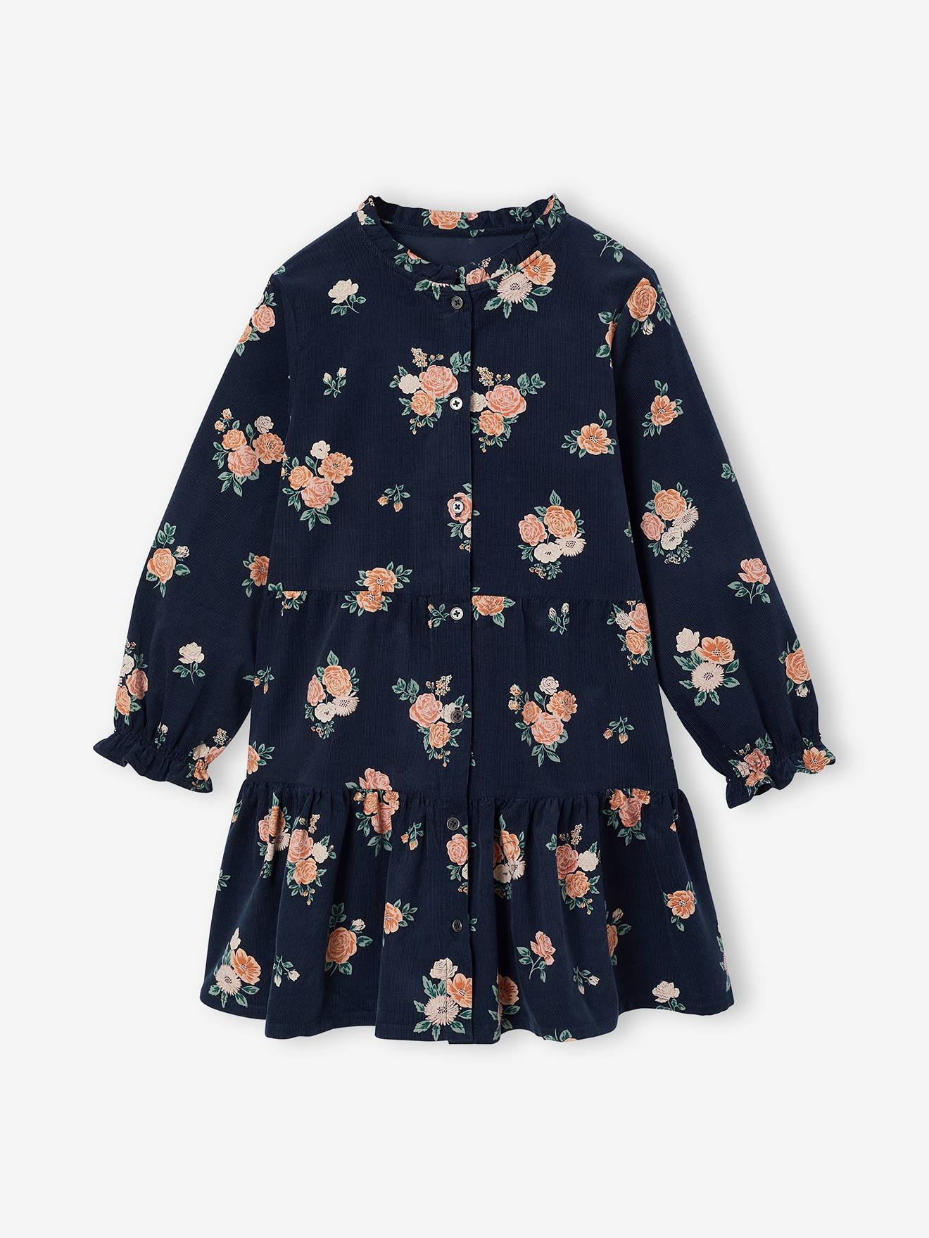 Kleid mit Stehkragen aus Feincord Mädchen blumen