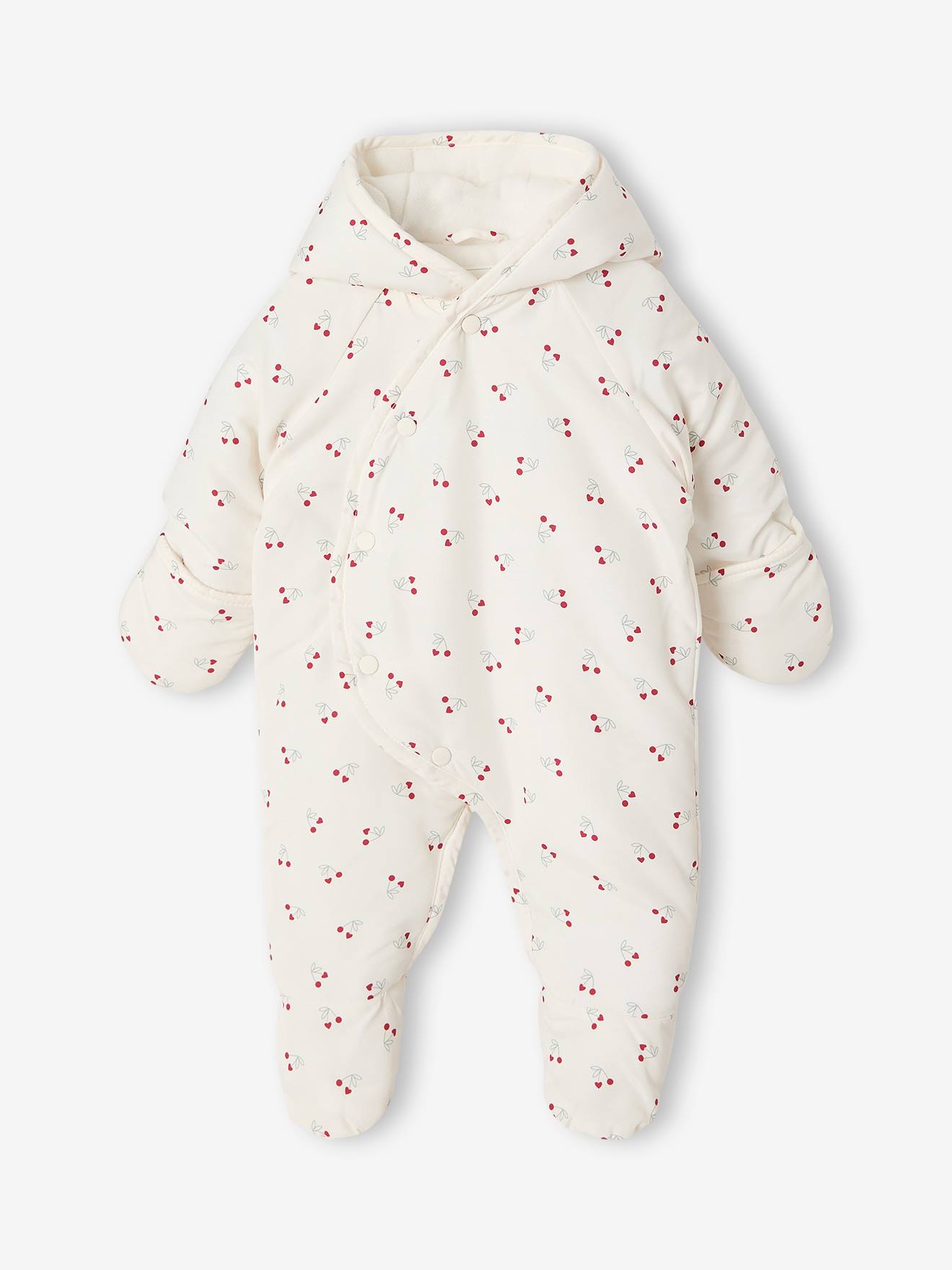 Baby Winteroverall mit Kirschen-Motive und Kapuze
