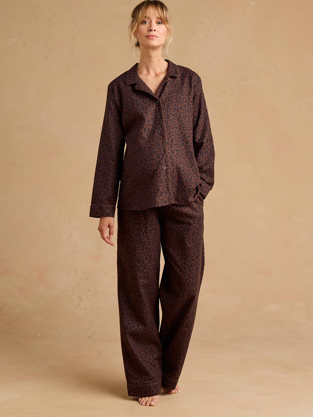 Flanell-Schlafanzug Leo-Print für Schwangerschaft und Stillzeit ENVIE DE FRAISE schokolade