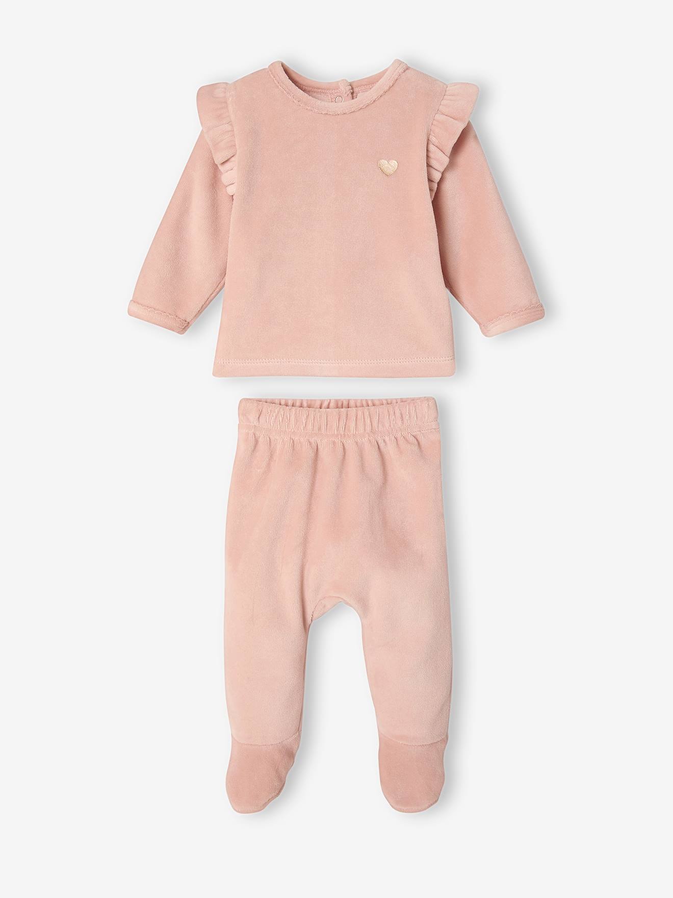 2er-Set Baby Samt-Schlafanzüge mit Herzen