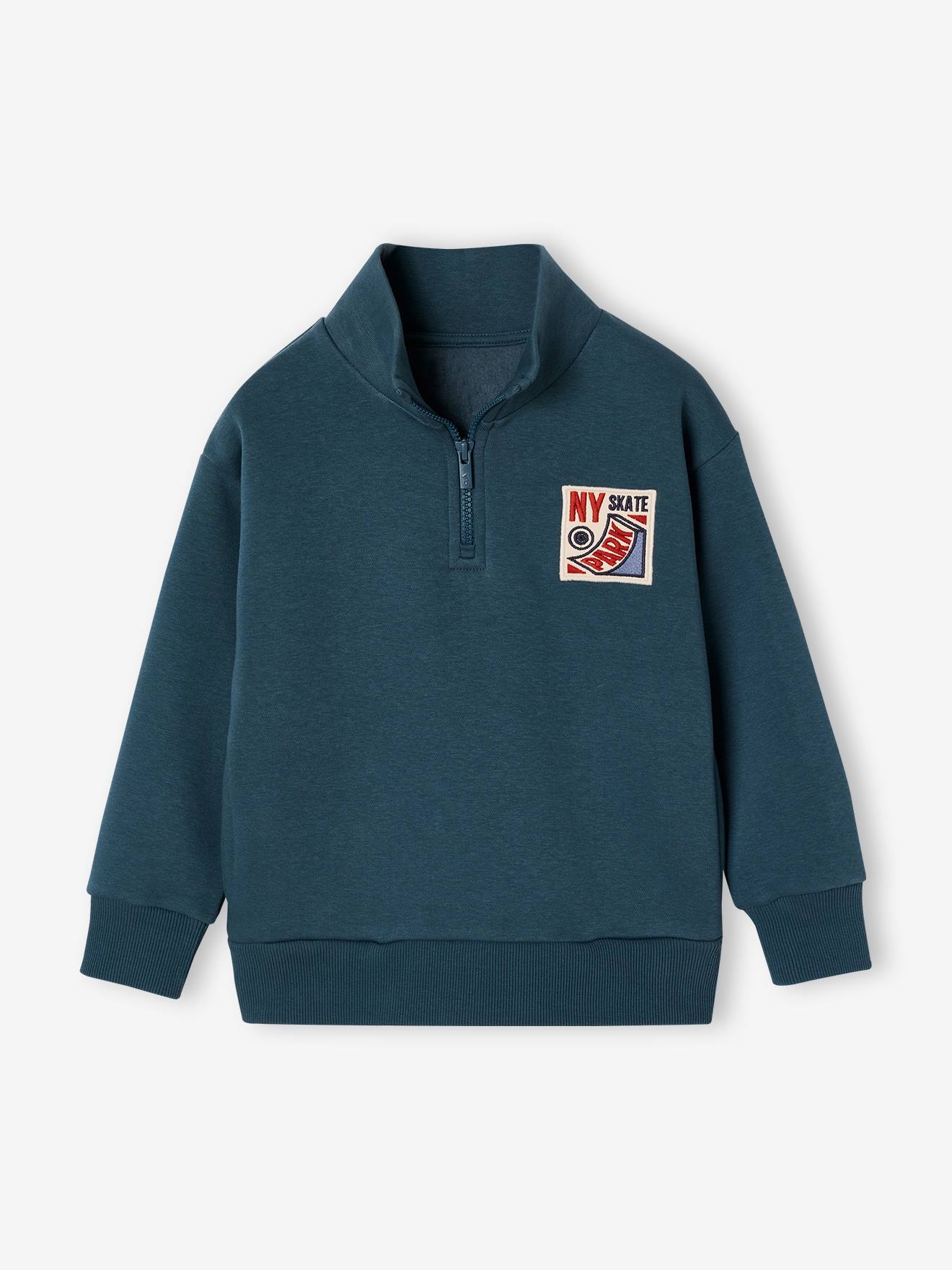 Jungen Troyer-Sweatshirt mit Reißverschluss und Aufnäher pfauen