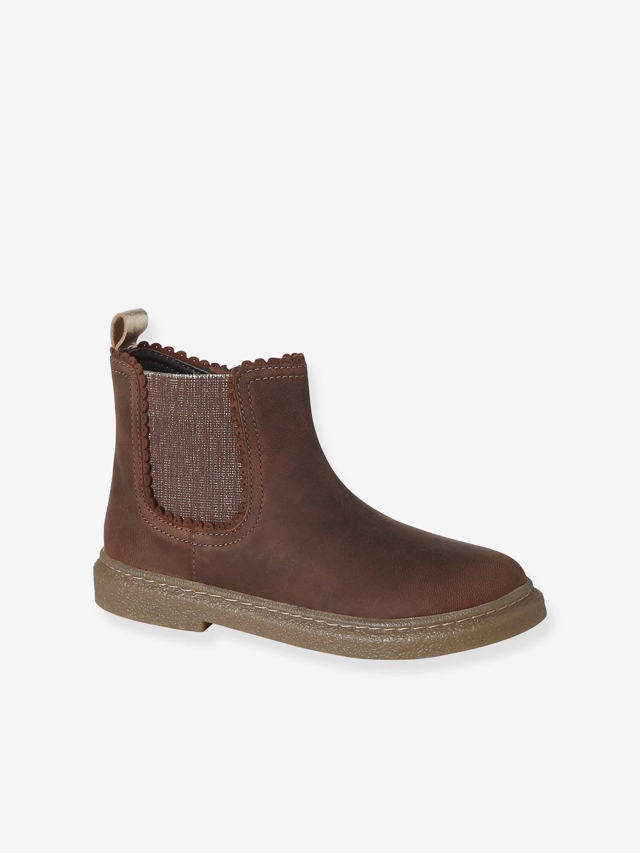 Mädchen Glitzer-Boots aus Leder mit Reißverschluss und Dehneinsatz