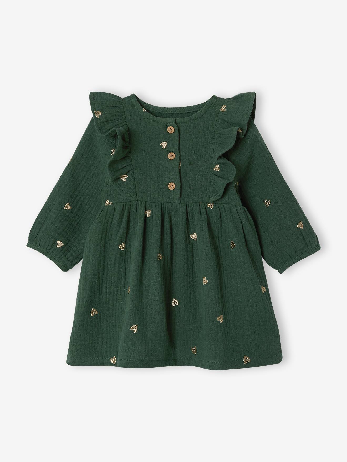 Baby Musselin-Kleid mit Volants und Glitzer-Herzenstickerei