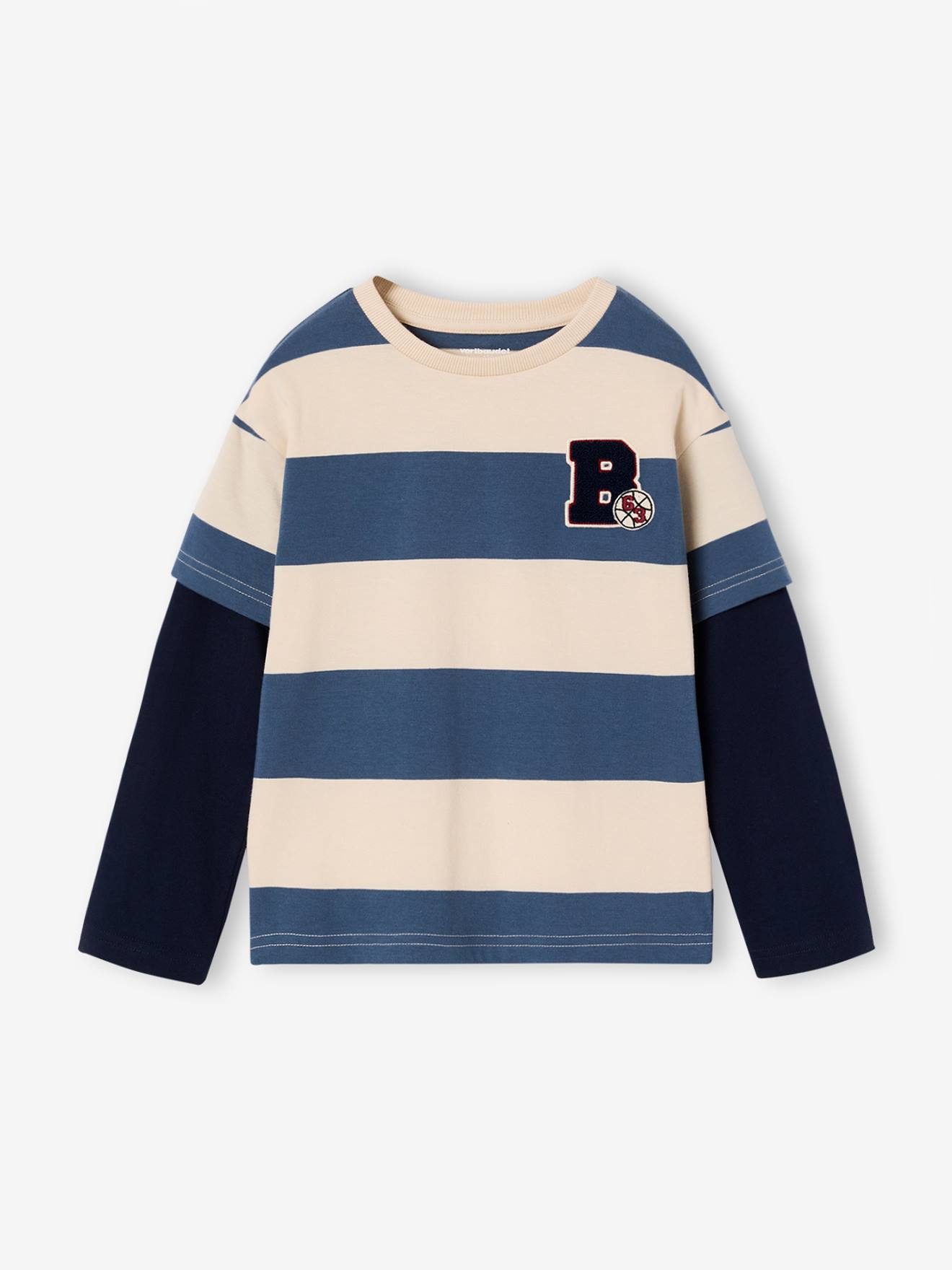 Jungen Langarm-Streifenshirt im Lagenlook mit Recycling-Baumwolle mittel