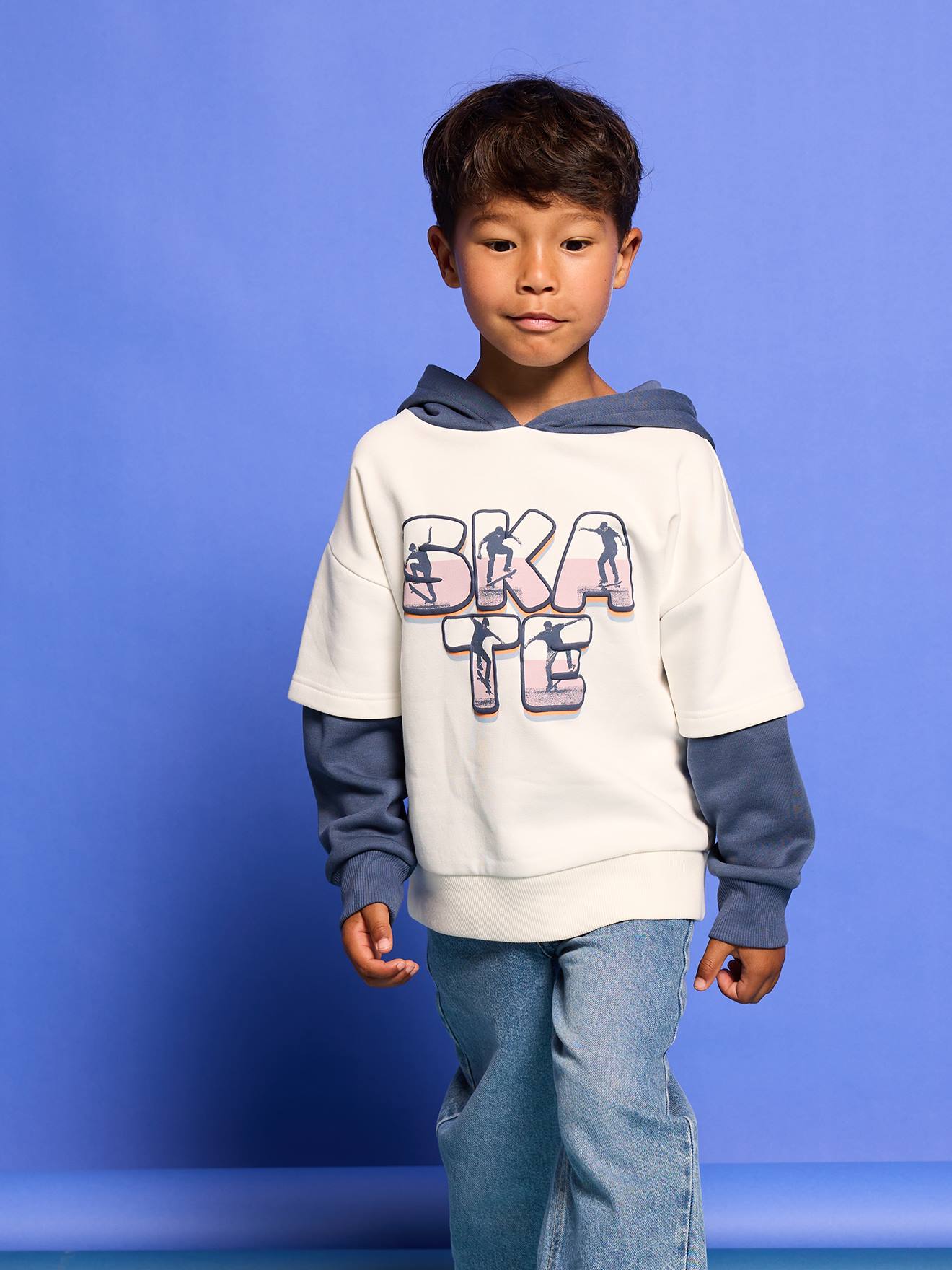 Kapuzensweatshirt mit Vintage-Print und Ärmeln im Lagenlook Jungen