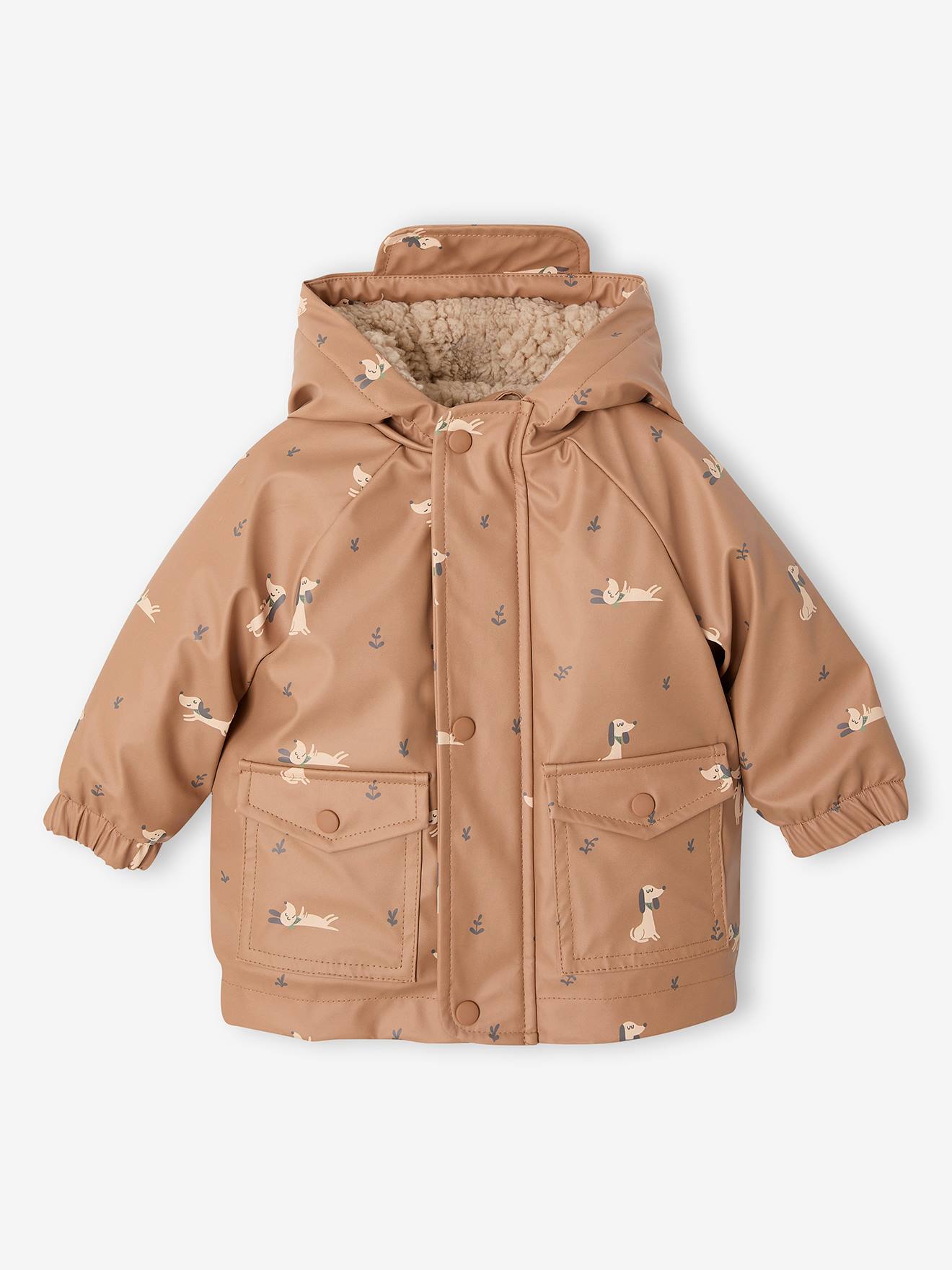 Baby Regenjacke mit Kapuze und Teddyfleece-Futter hunde