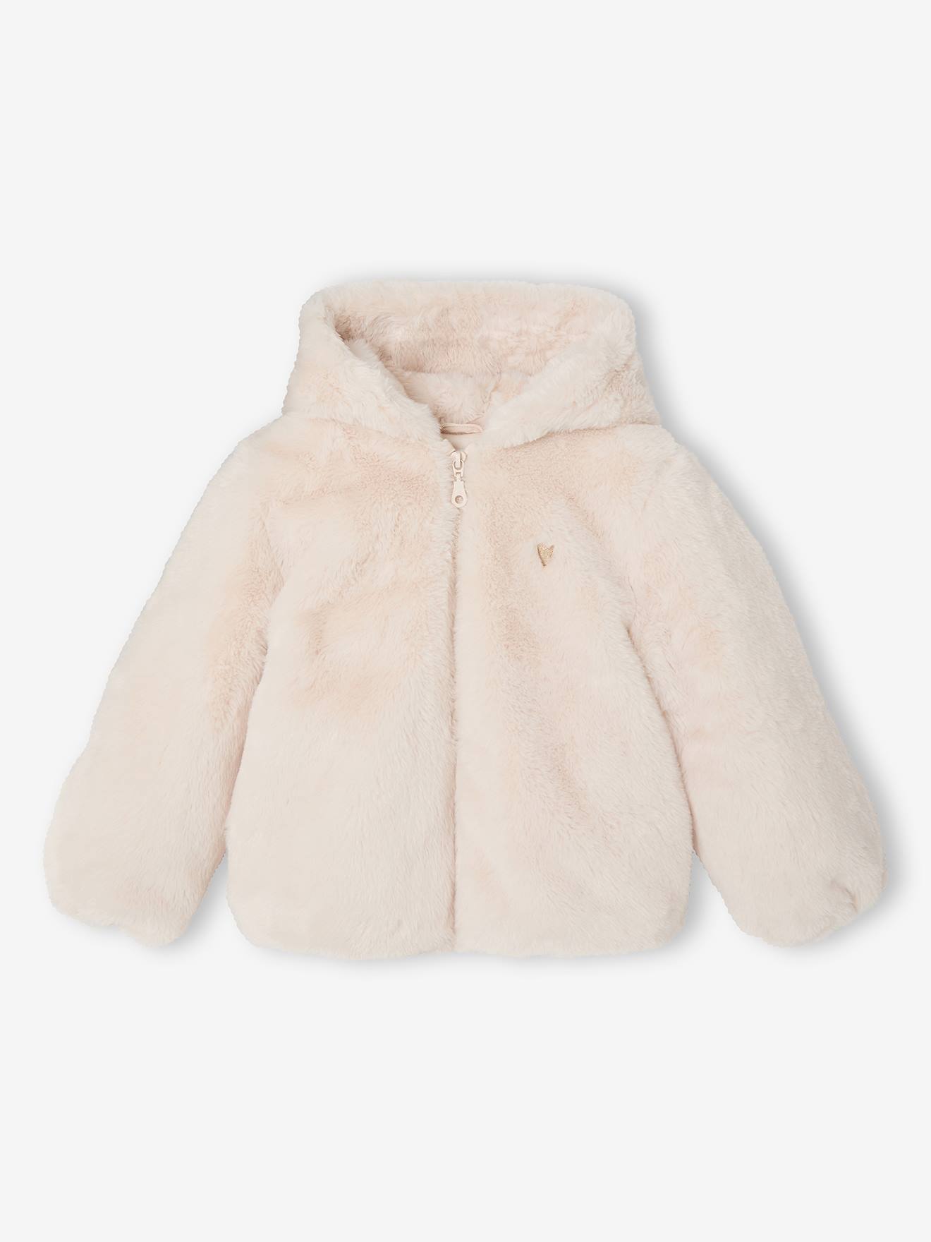 Mädchen Jacke aus Webpelz und Herz-Stickerei