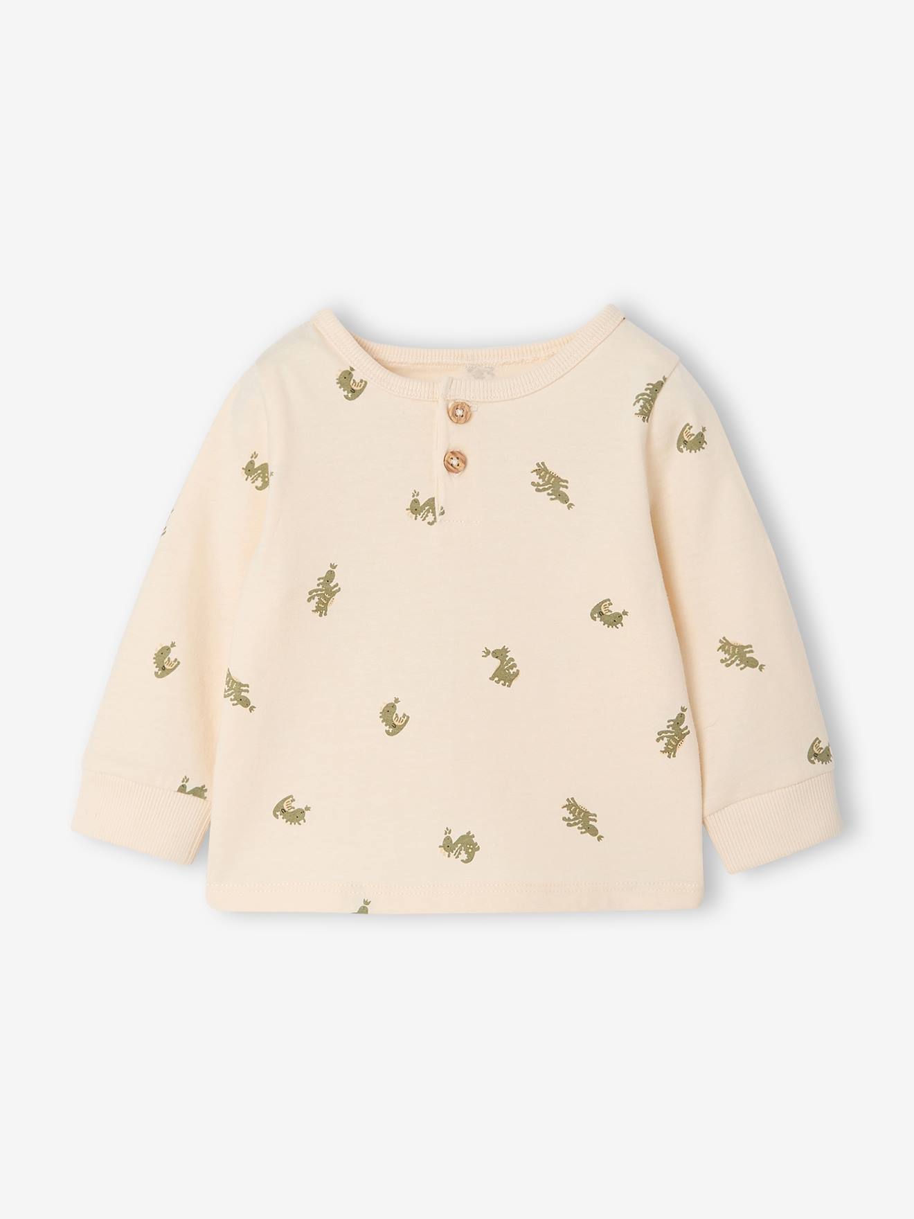 Baby Shirt mit Drachen-Print und Knopfleiste vanille