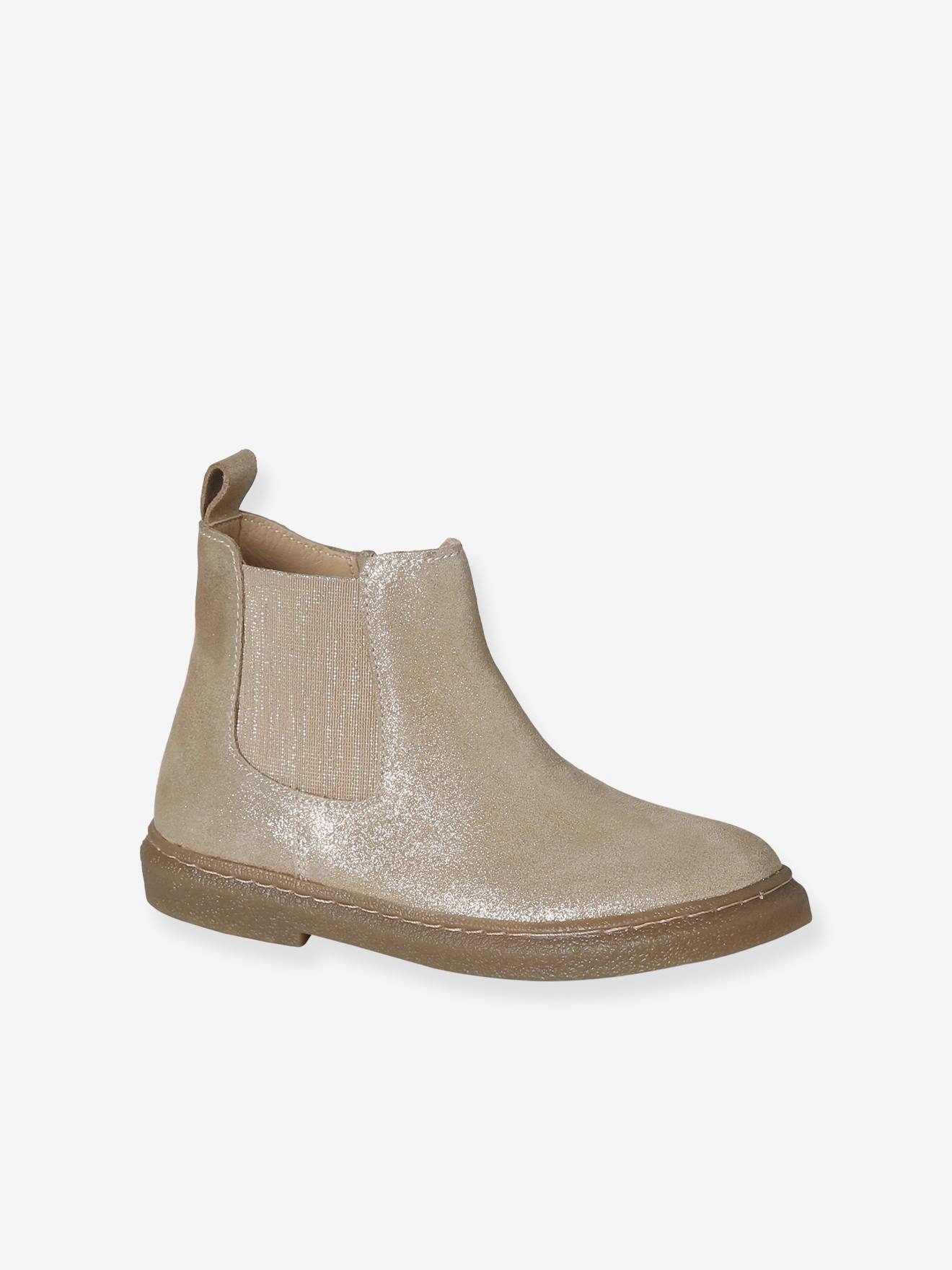 Mädchen Glitzer-Boots aus Leder mit Reißverschluss und Dehneinsatz