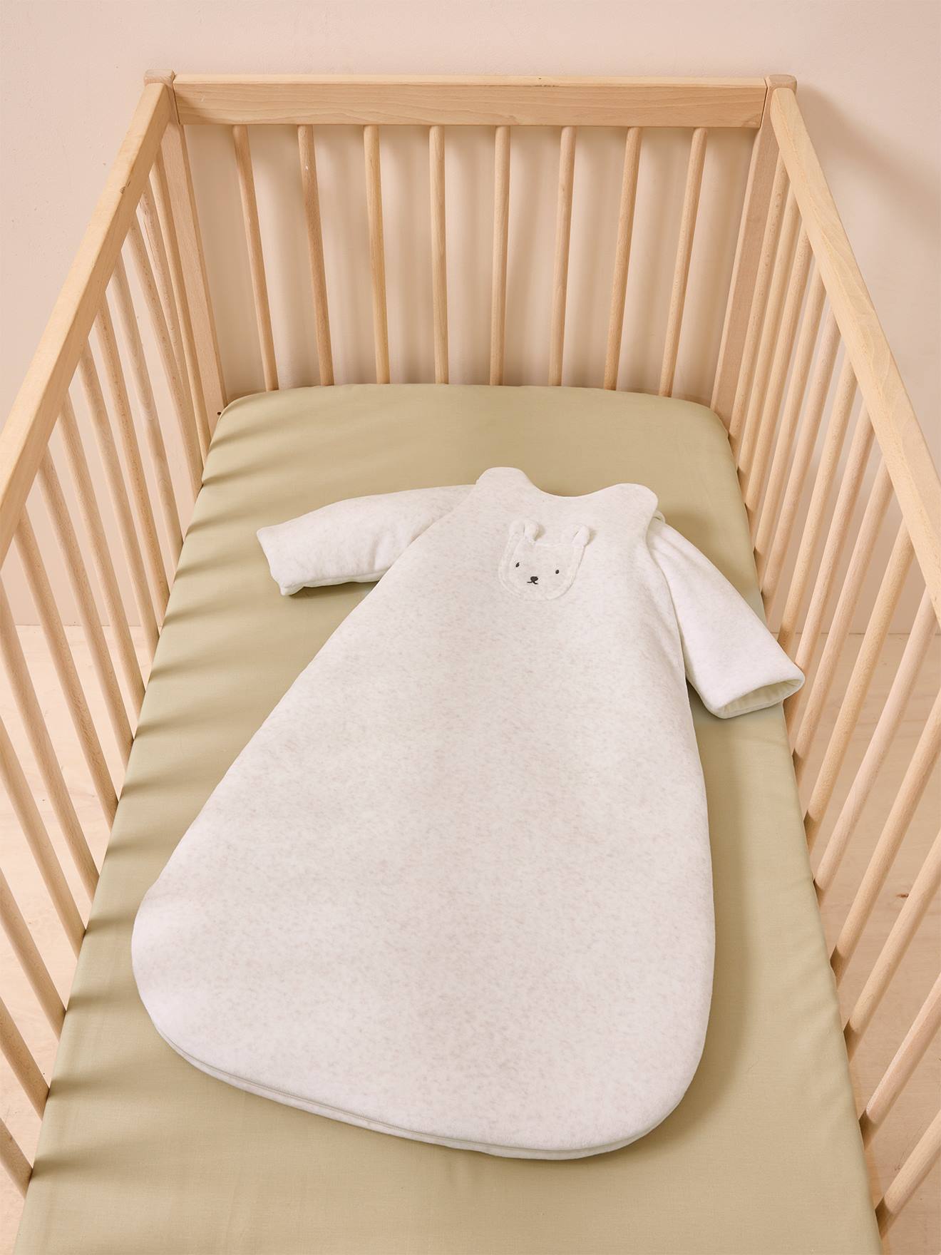 Baby Samt-Winterschlafsack EISBÄR mit abnehmbaren Ärmeln mitwachsend TOG 3