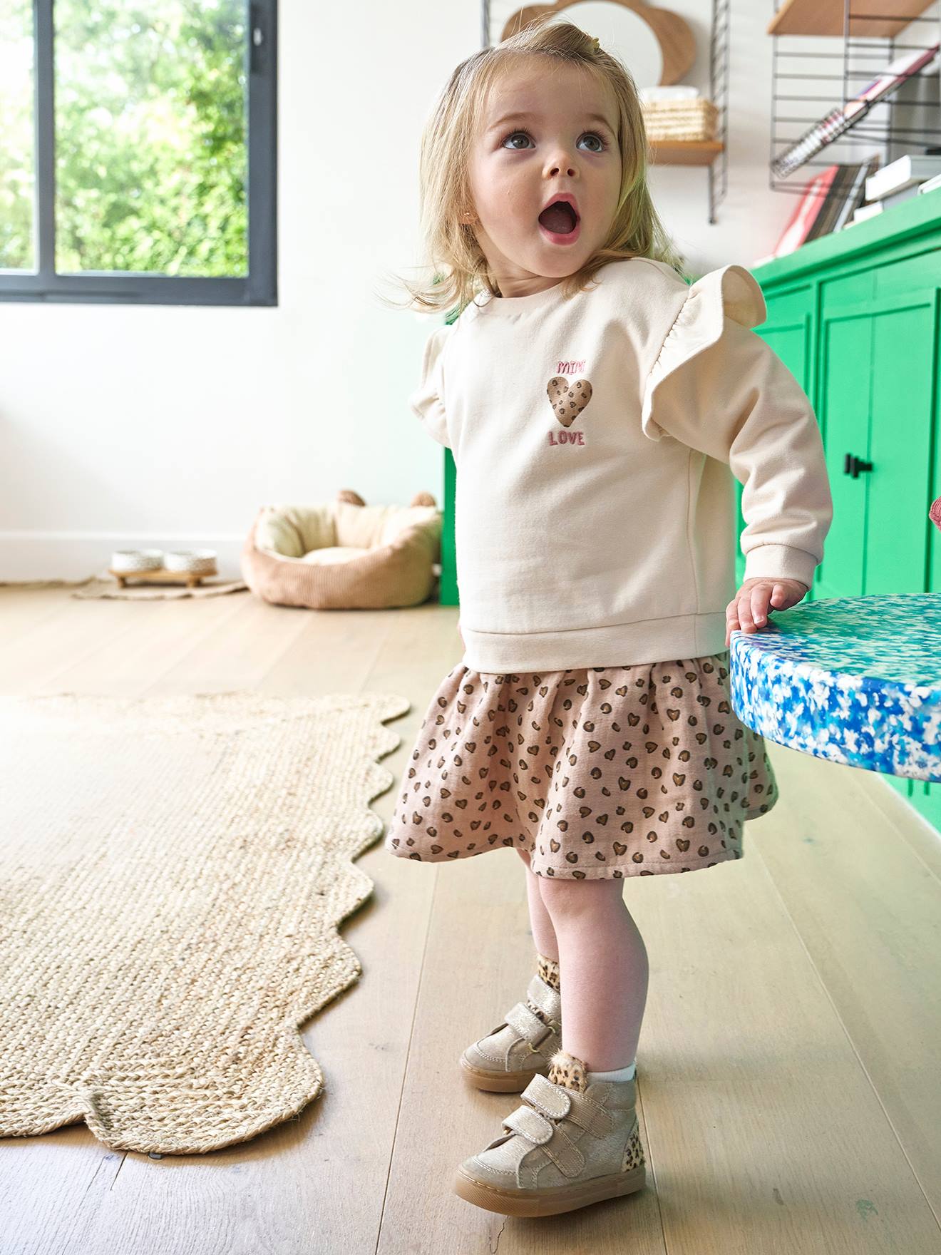 2-in-1 Baby Sweatkleid mit Musselinrock