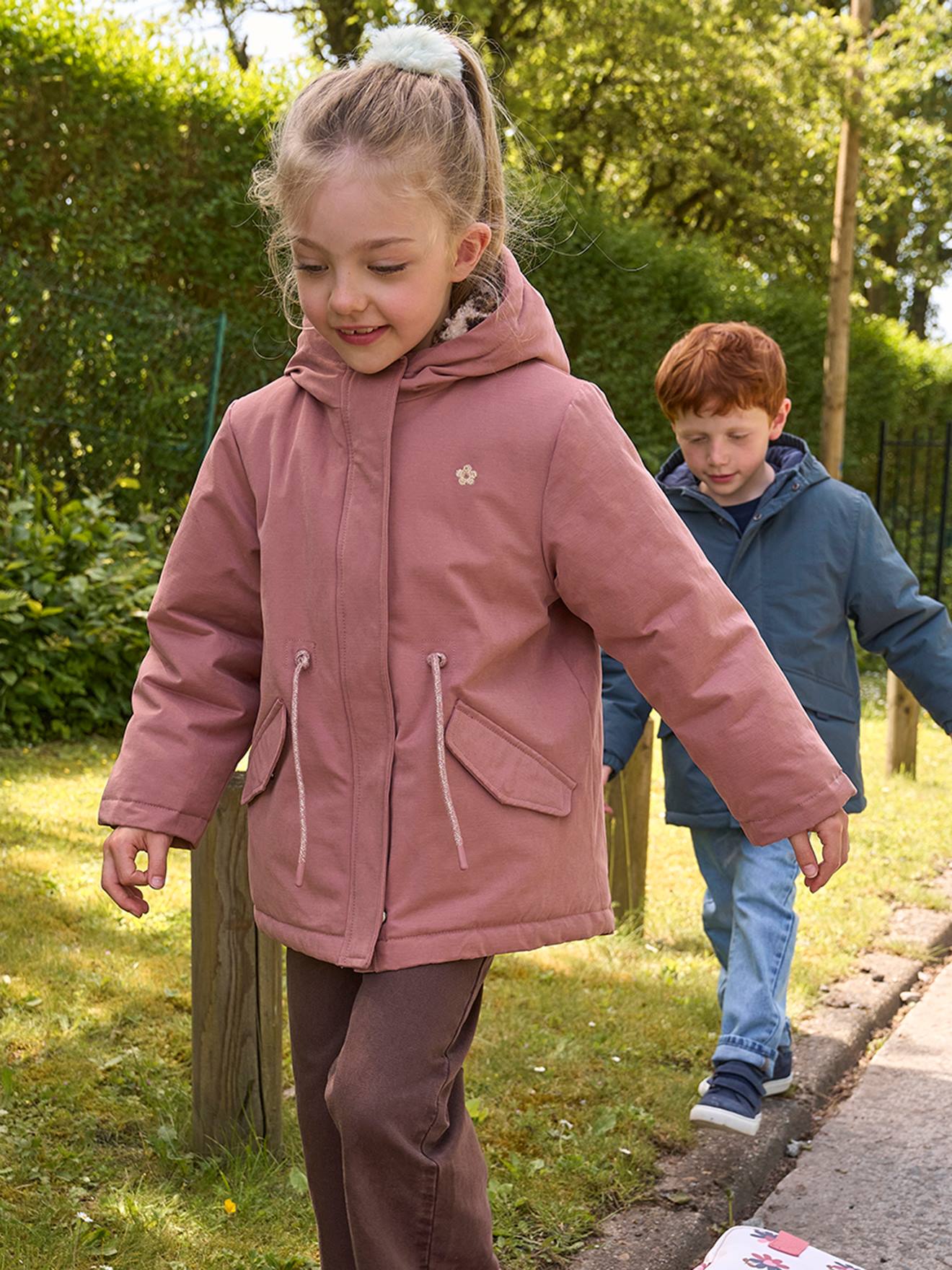 3-in-1 Mädchen Winterjacke mit abnehmbarer Innenjacke Webpelzkapuzenfutter mit Leo-Print blush
