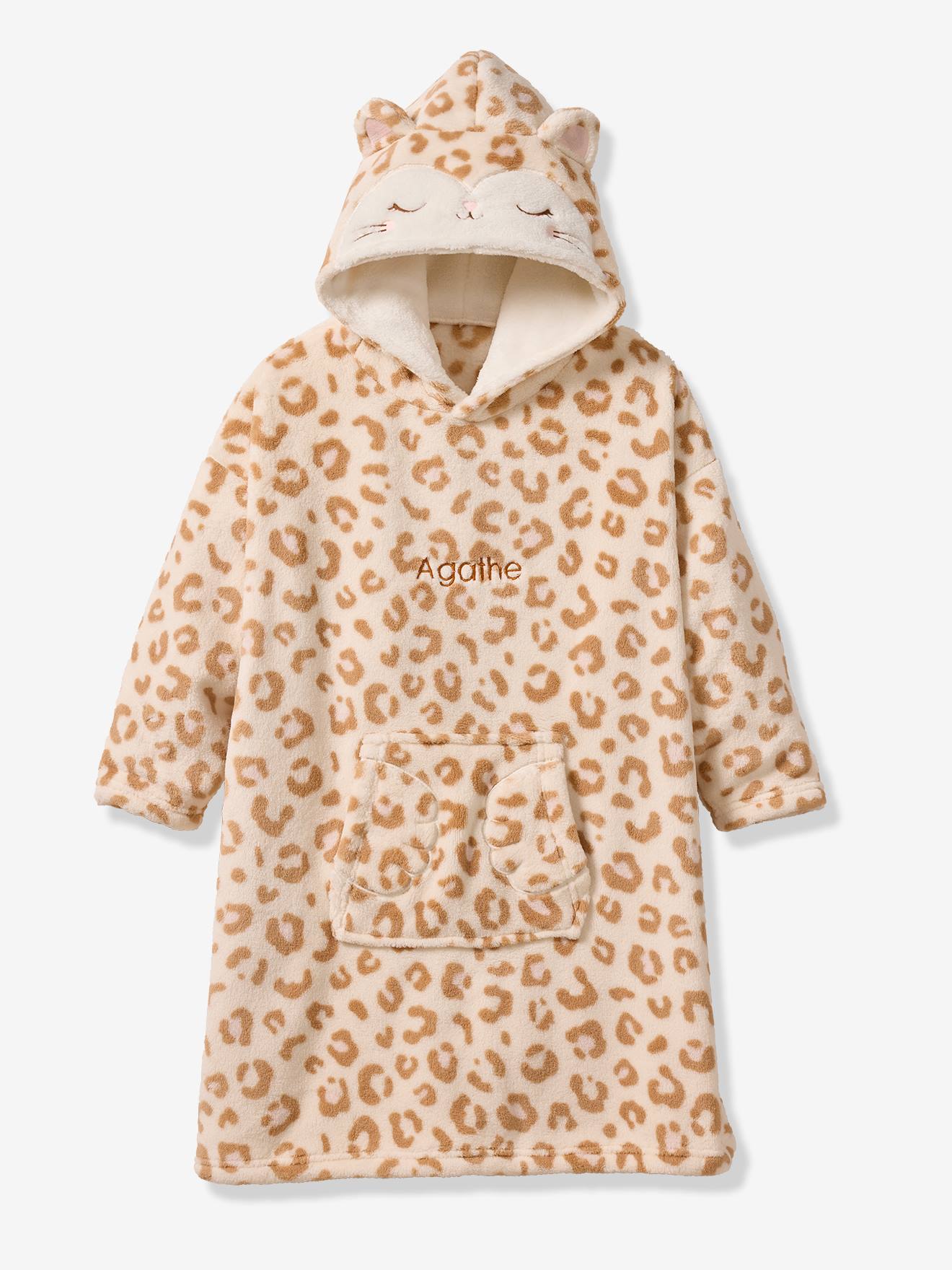 Kinder Plüsch-Poncho LEOPARD mit Pfoten-Stickerei