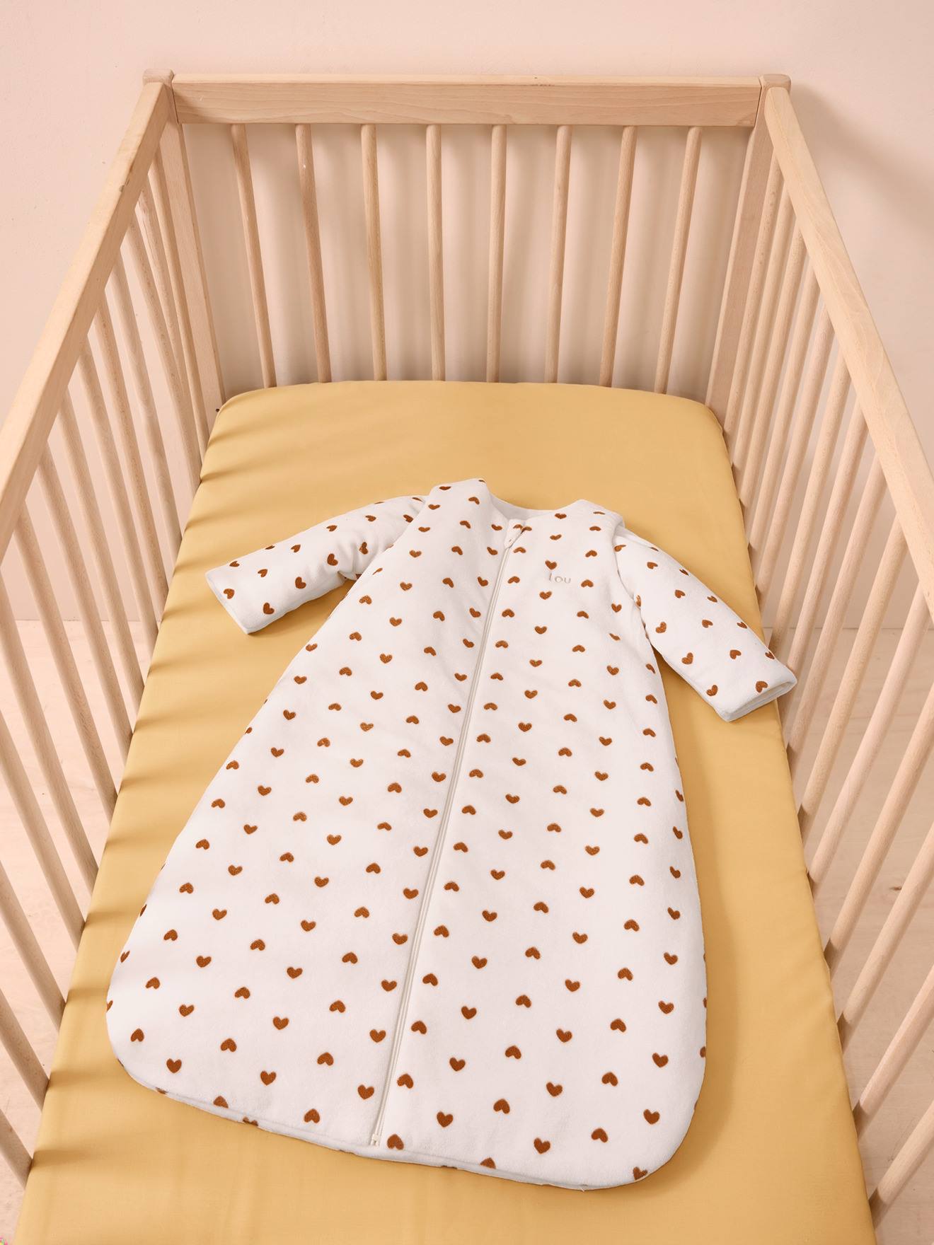 Baby Samt-Winterschlafsack HERZENSWÄRME mit abnehmbaren Ärmeln mitwachsend TOG 3 personalisierbar