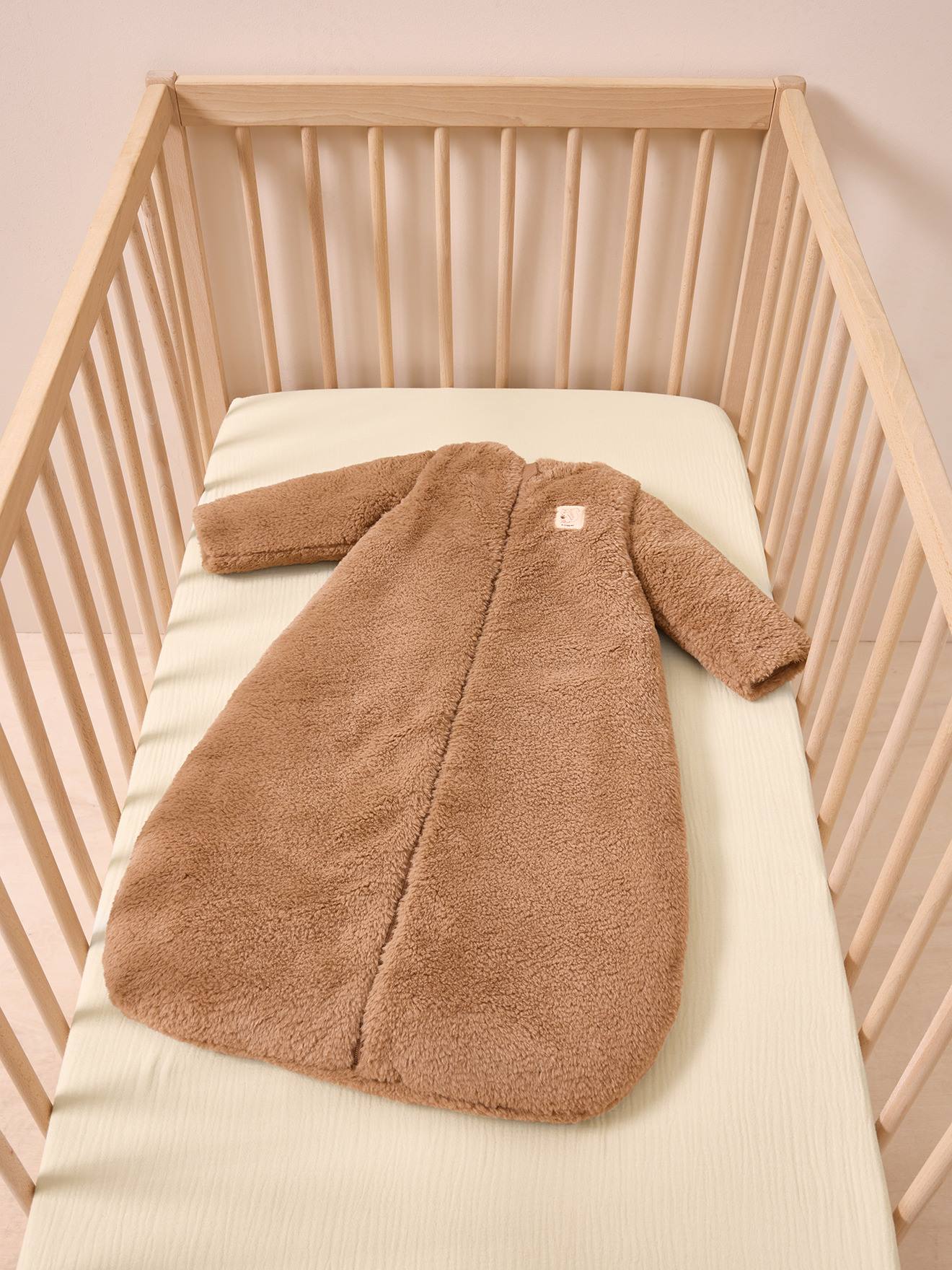 Baby Winterschlafsack EICHHÖRNCHEN aus Webpelz mit abnehmbaren Ärmeln mitwachsend TOG 3 cappuccino