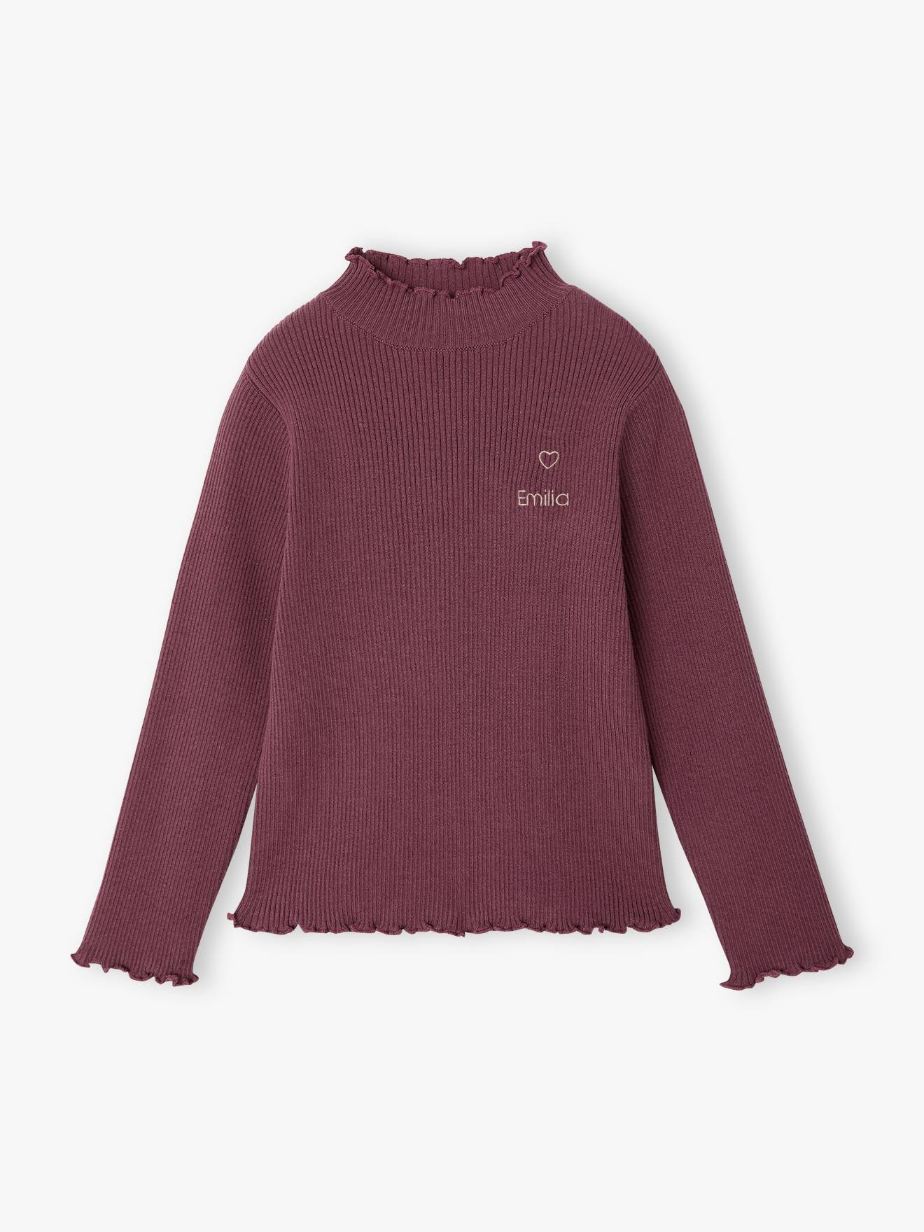 Unterziehshirt mit Stehkragen Mädchen Rippenstrick personalisierbar