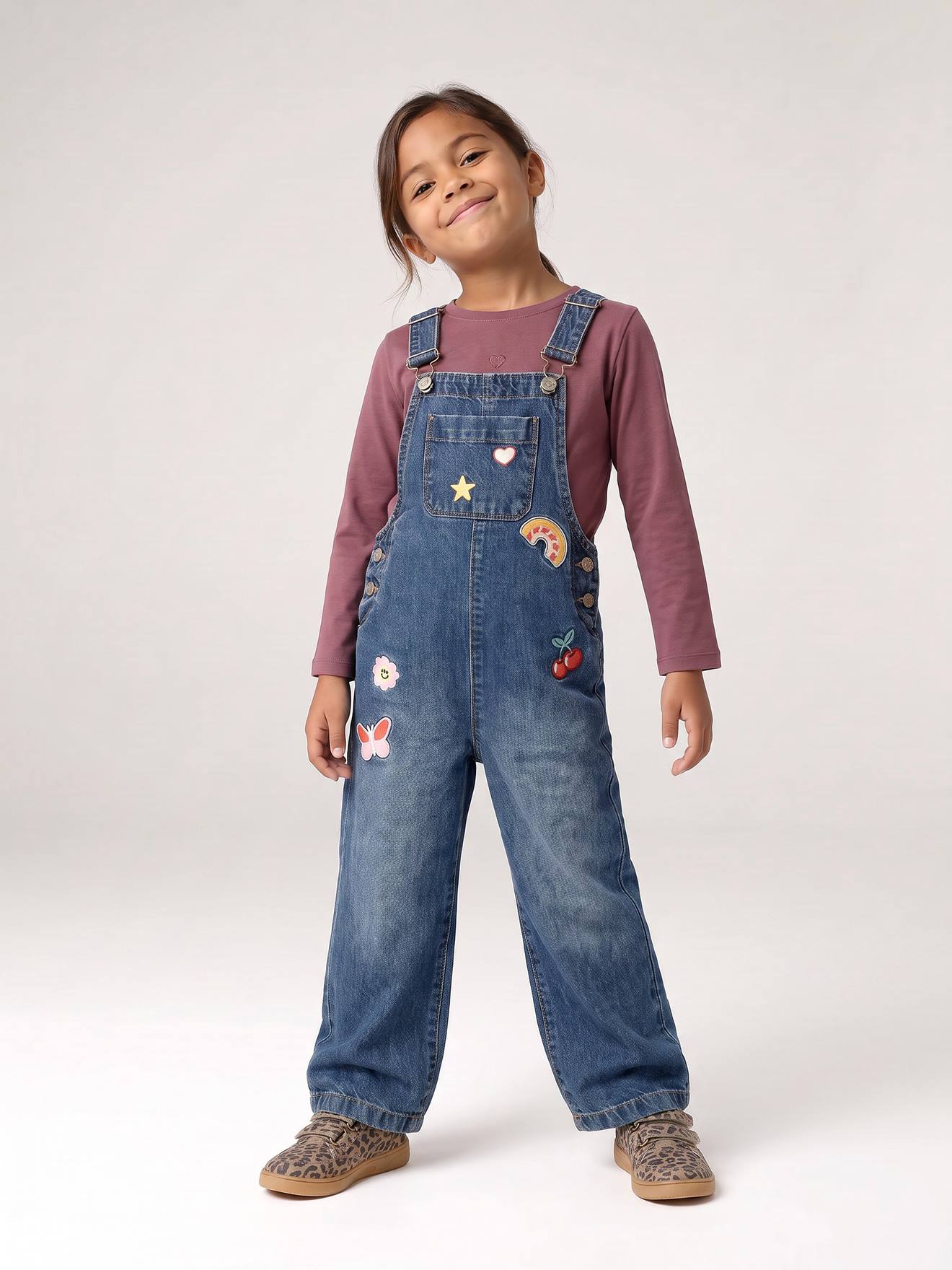Mädchen Jeans-Latzhose mit weitem Bein mittel