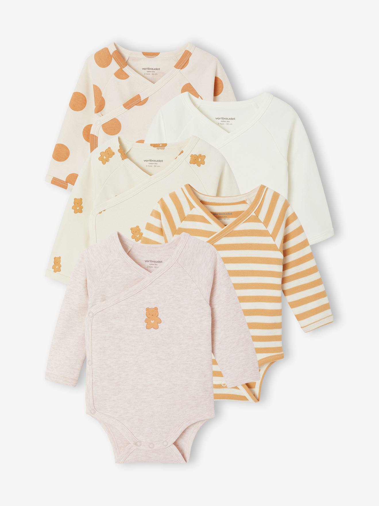 5er-Pack Baby Wickelbodys mit Bären-Motiven langarm