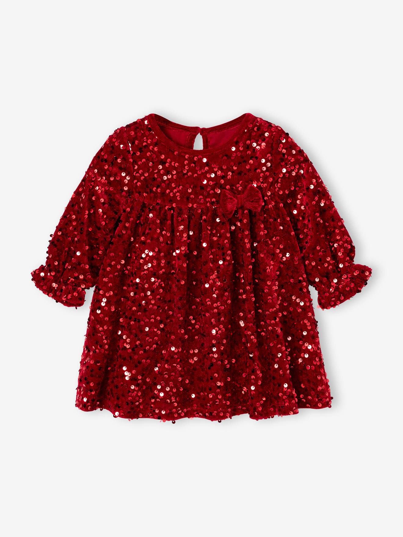 Baby Pailletten-Kleid aus Samt mit Schleife