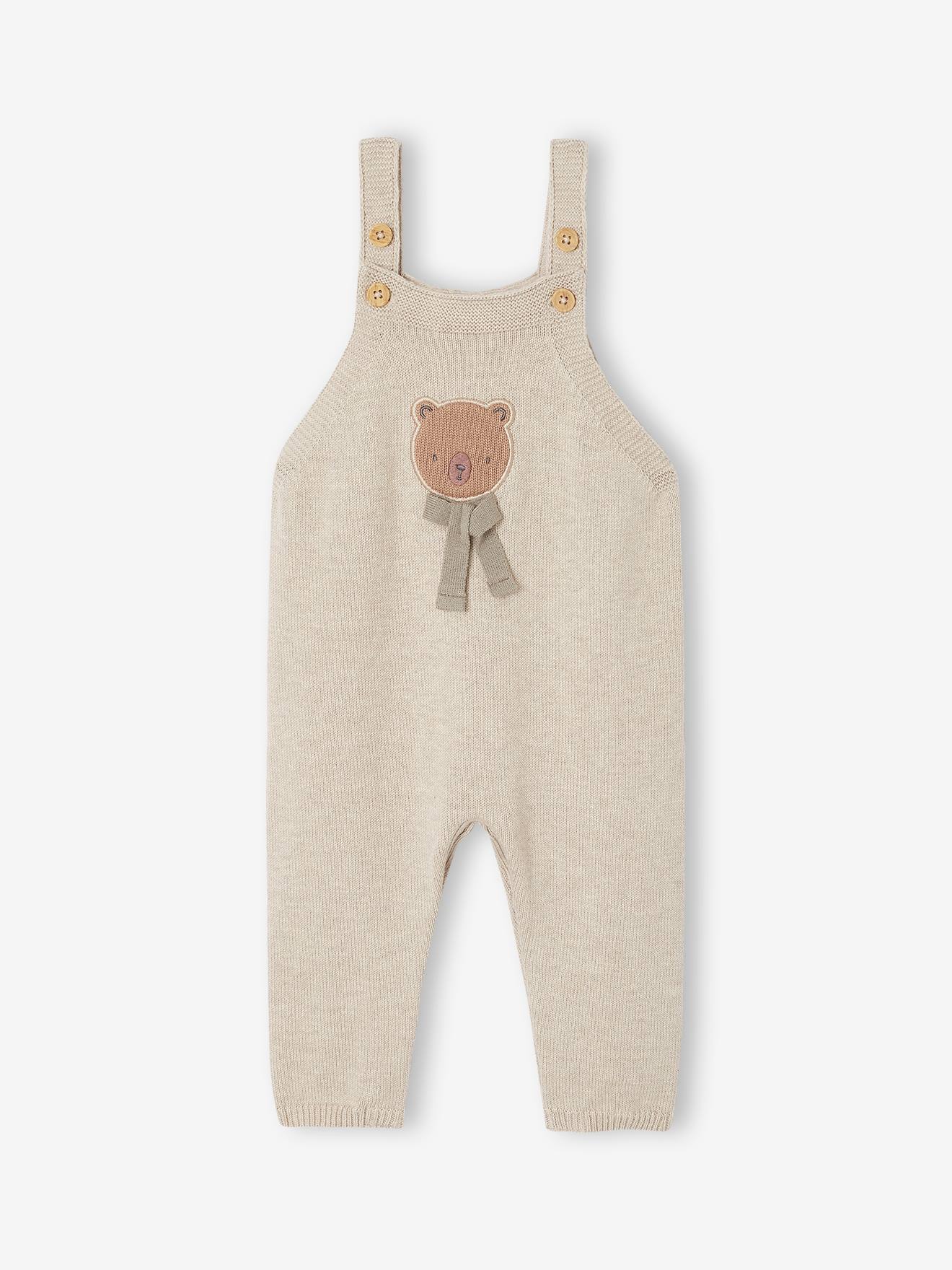 Baby Strick-Latzhose mit Bär-Stickerei und Schal-Applikation