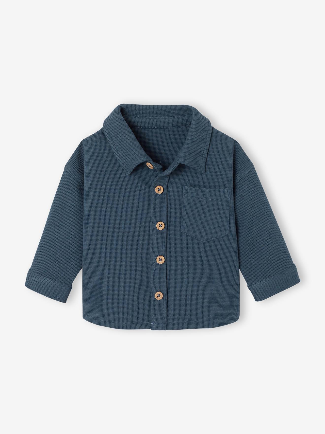 Baby Hemdjacke aus Waffelpikee mit Brusttasche pfauen