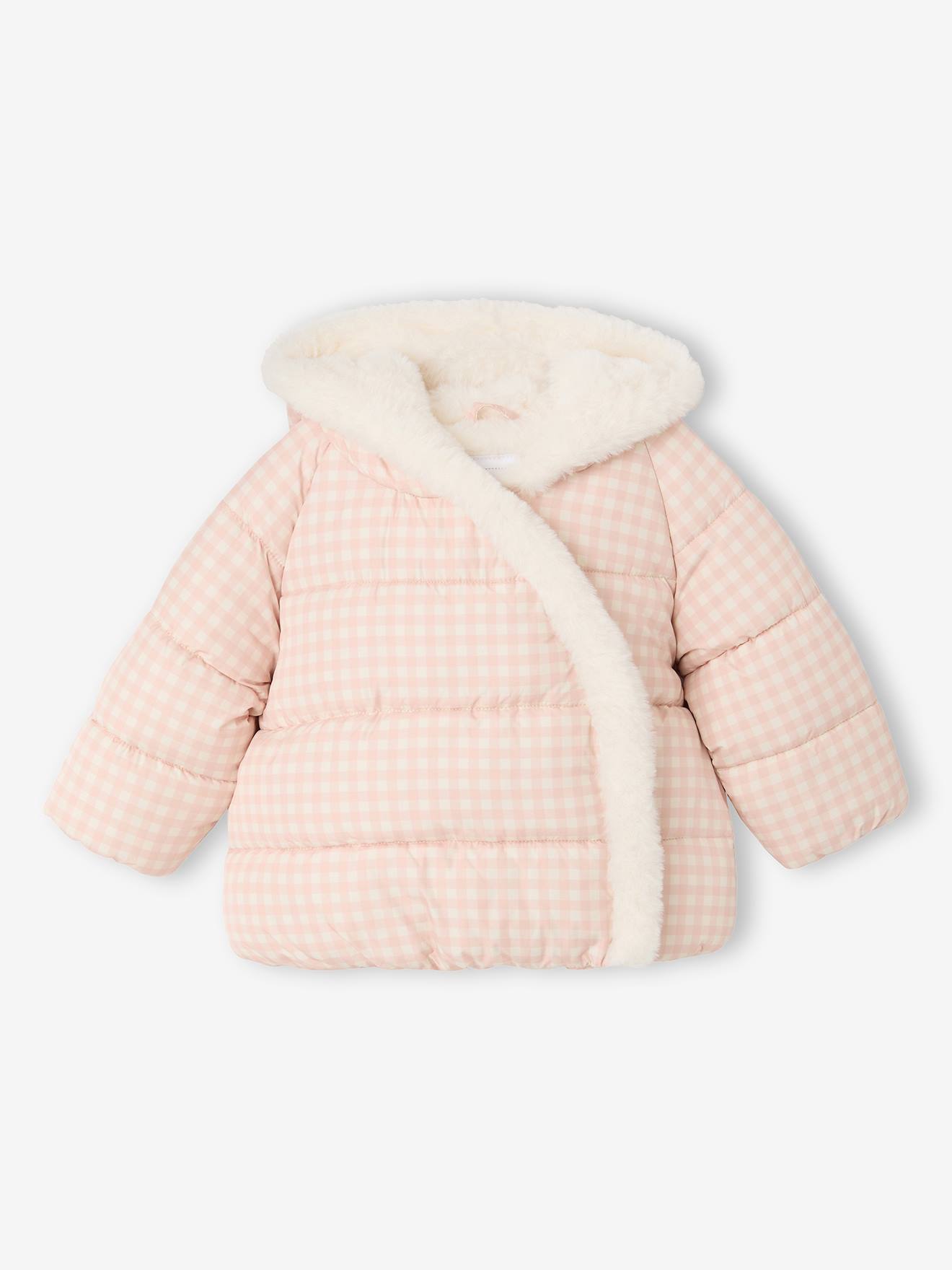 Baby Steppjacke mit schrägem Reißverschluss und Webpelz pudrig