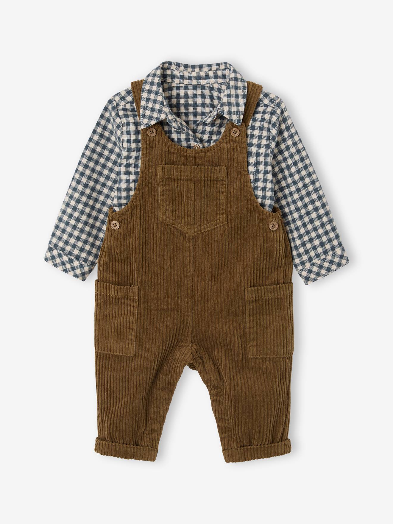 Baby-Set aus Karohemd und Cord-Latzhose