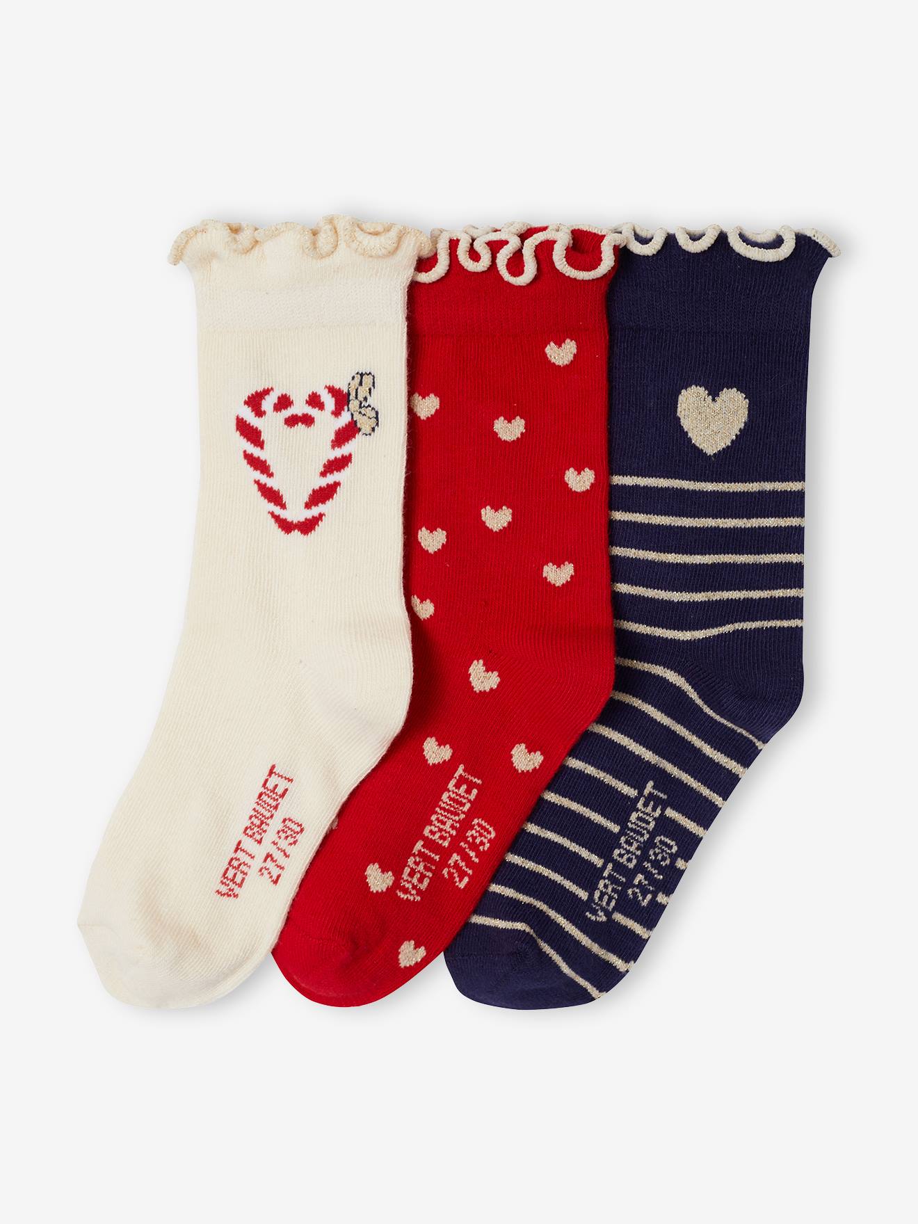 3er-Pack Weihnachts-Socken mit Wellenabschluss Mädchen
