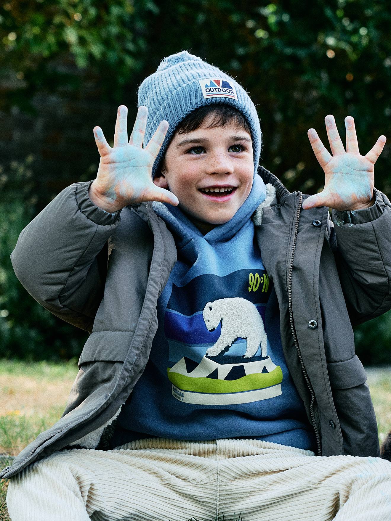 Kapuzensweatshirt mit Print und Teddyfleece-Futter Jungen mittel