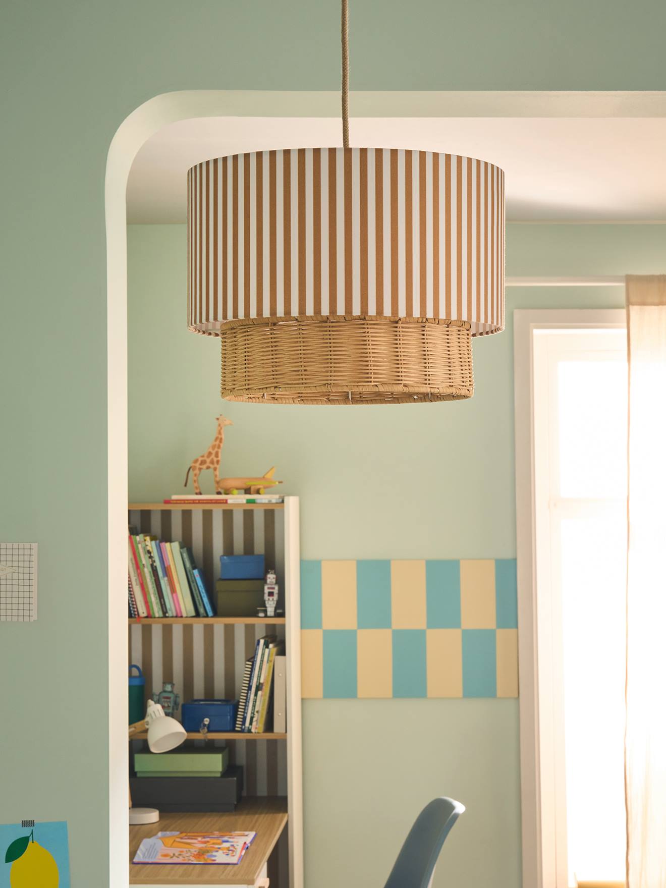 Rattan-Lampenschirm STREIFEN doppellagig Kinderzimmer