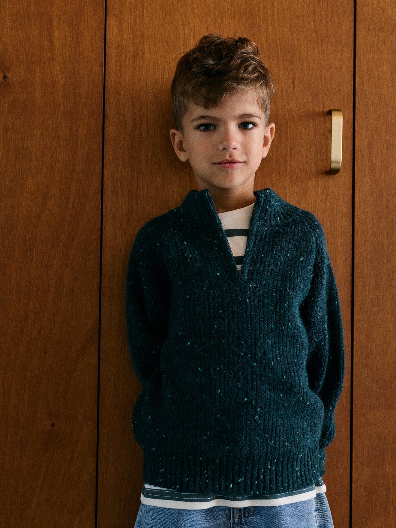 Strickpullover mit Stehkragen und Reißverschluss Jungen