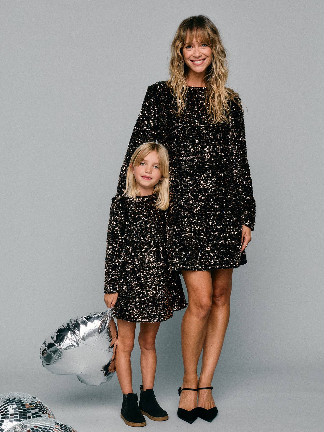 Mädchen Pailletten-Kleid mit Schleife Mama-Tochter-Capsule ENVIE DE FRAISE schokolade